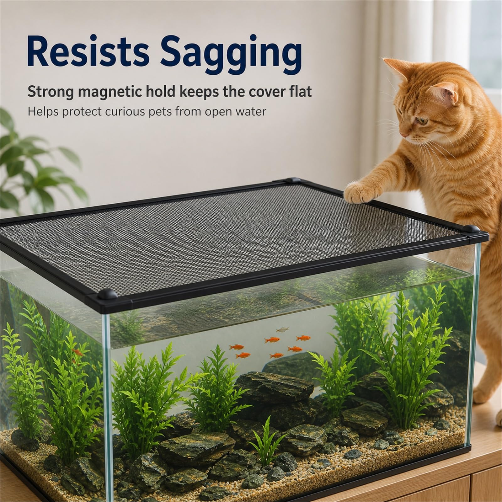 Tapas De Acuario,Red Magnética Anti-Salto para Acuario,Cubierta de Malla Antisaltos,Cierre magnético,Evita Escapes De Mascotas,para Oficina Vestíbulo Tienda de Mascotas