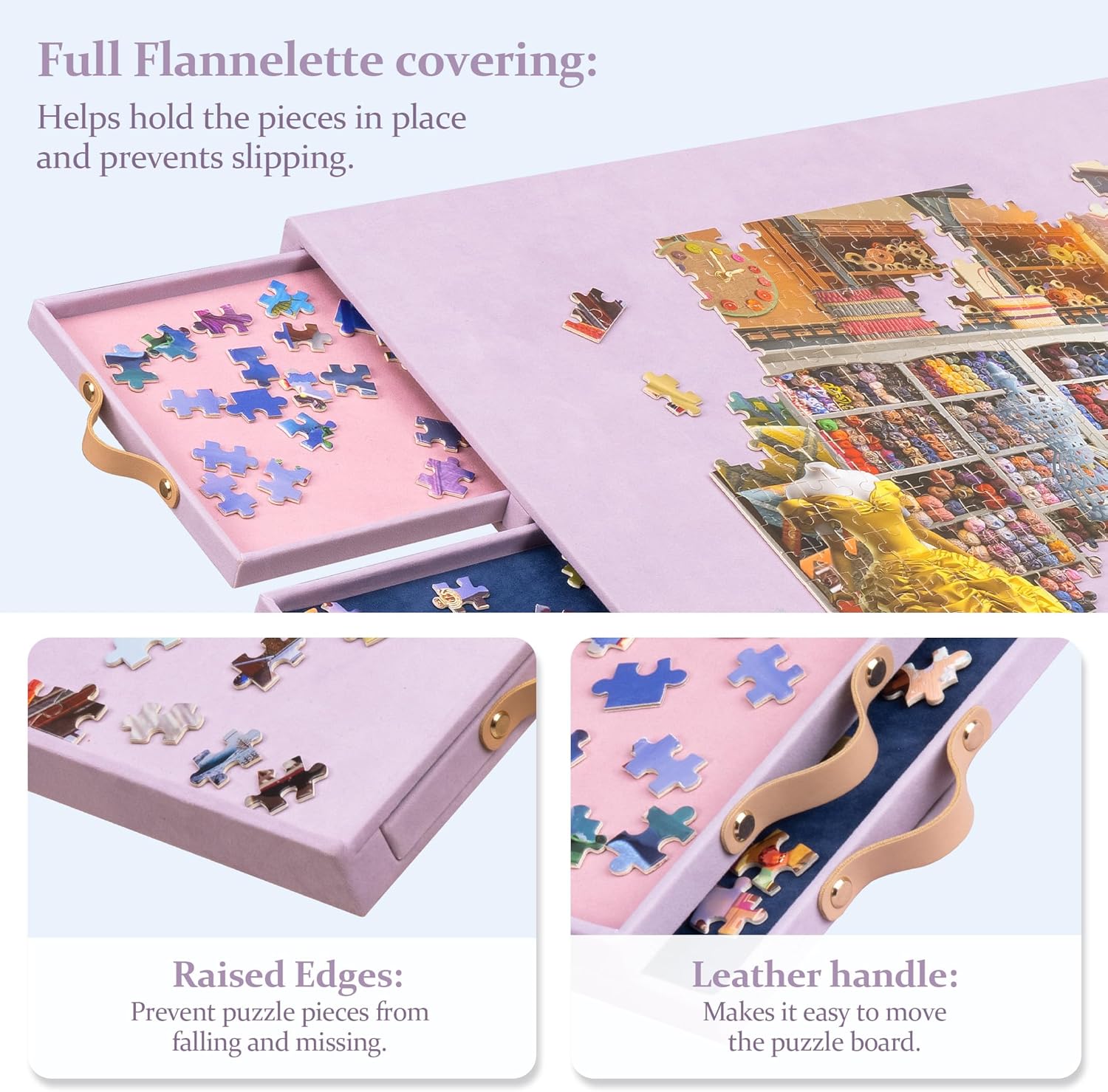 Jigsaw Puzzle Table with Integrated Adjustable Stand/Bracket and Cover, 3-Tilting-Angle Portable Puzzle Board with 6 Sorting Drawers, Non-Slip Flannelette Covered for Up to 1500 Pieces