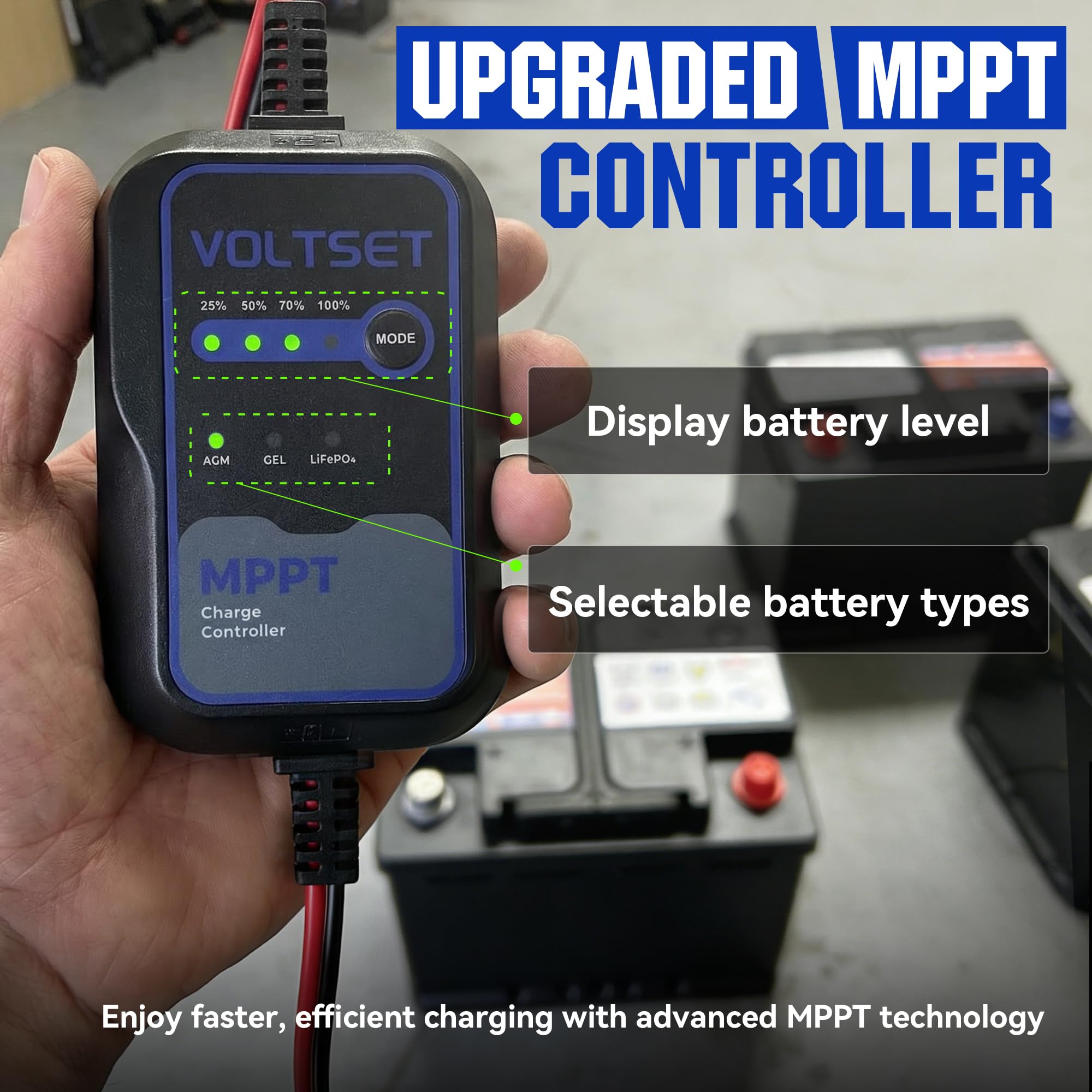 Amazon | Voltset 20W ソーラーバッテリー充電器:LCD電圧テスター付き