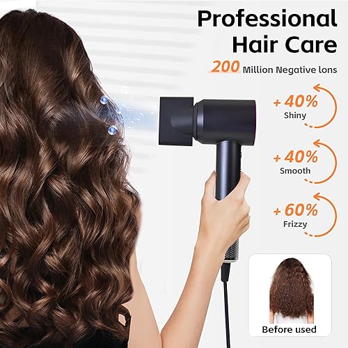 Miniatura 4 de Secador de pelo fucsia de alta velocidad, 110000 RPM, motor sin escobillas de alta velocidad, potencia de 1600 W con, 300 millones de secador de