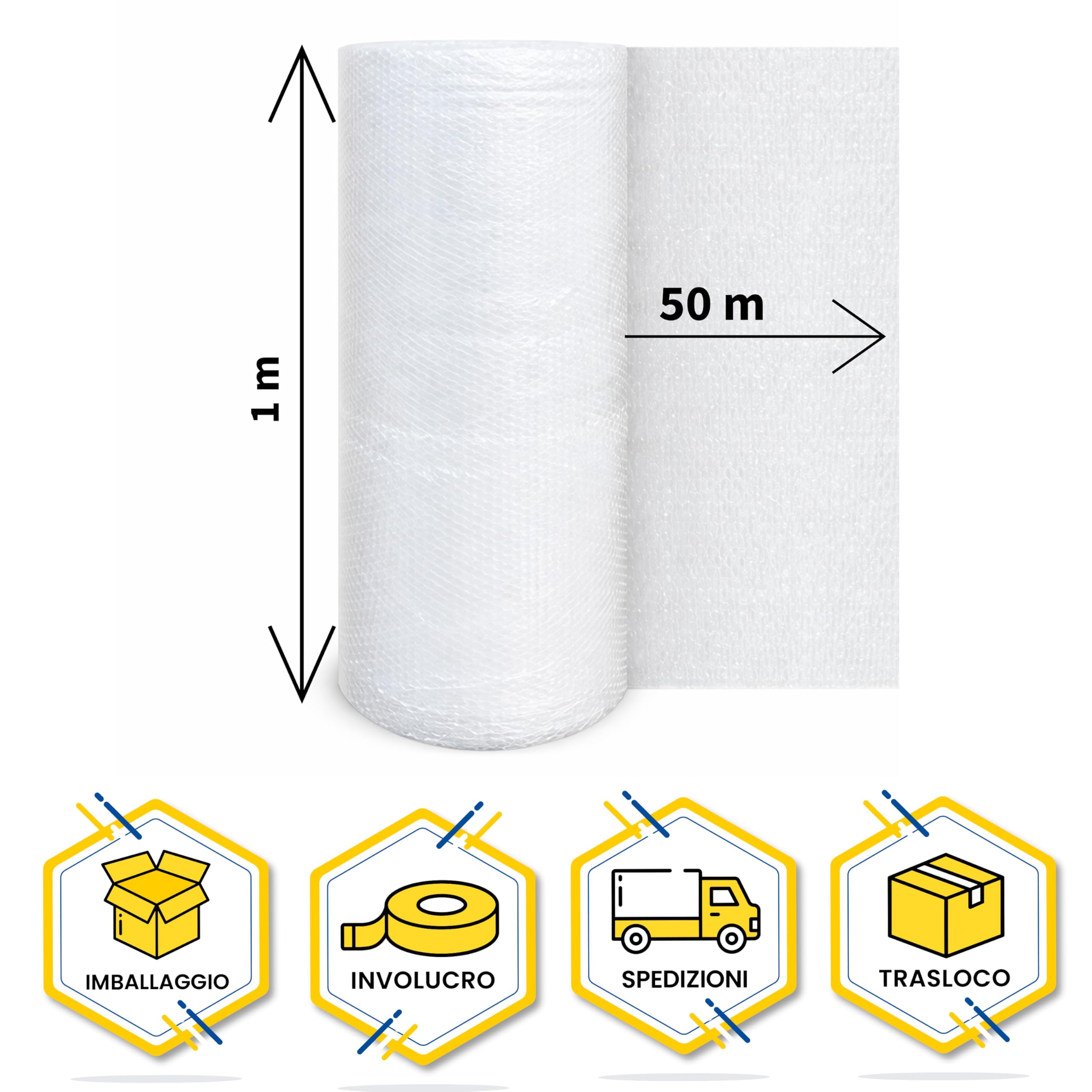 Rotolo di Pluriball Imballaggio 100 cm x 50 m | Ideale per Imballaggio, Traslochi, Protezione