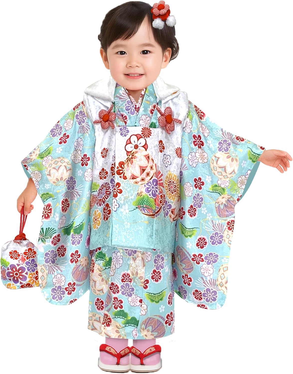 七五三 ジュニア帯 作り帯 一点物 蝶柄 鳳凰 緑系 七五三 7歳 着物