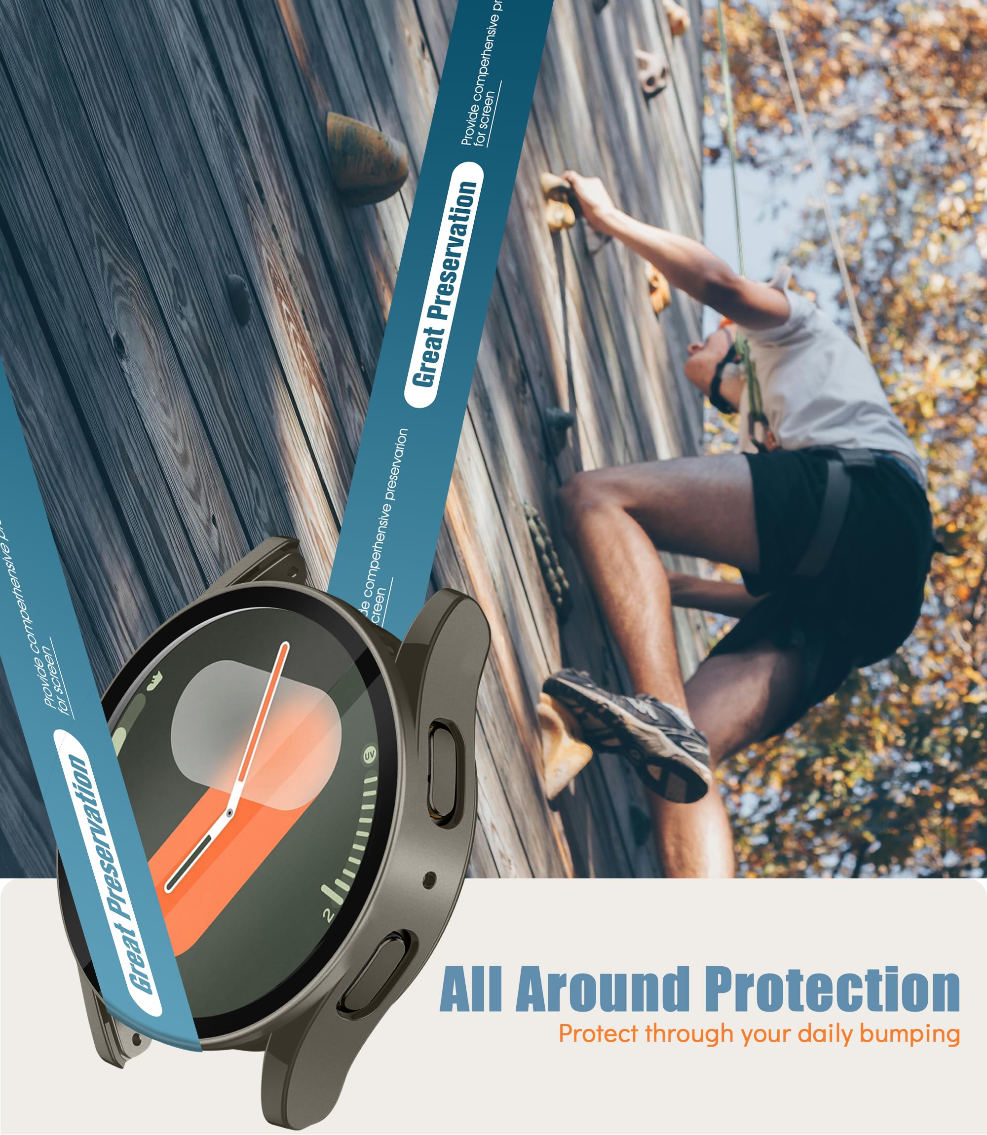 Etui do Samsung Galaxy Watch 7 40 mm, odporne na zarysowania, ochrona ekranu ze szkła hartowanego, czuły dotyk, pełna okładka do Samsung Galaxy Watch 7 40 mm, zielona
