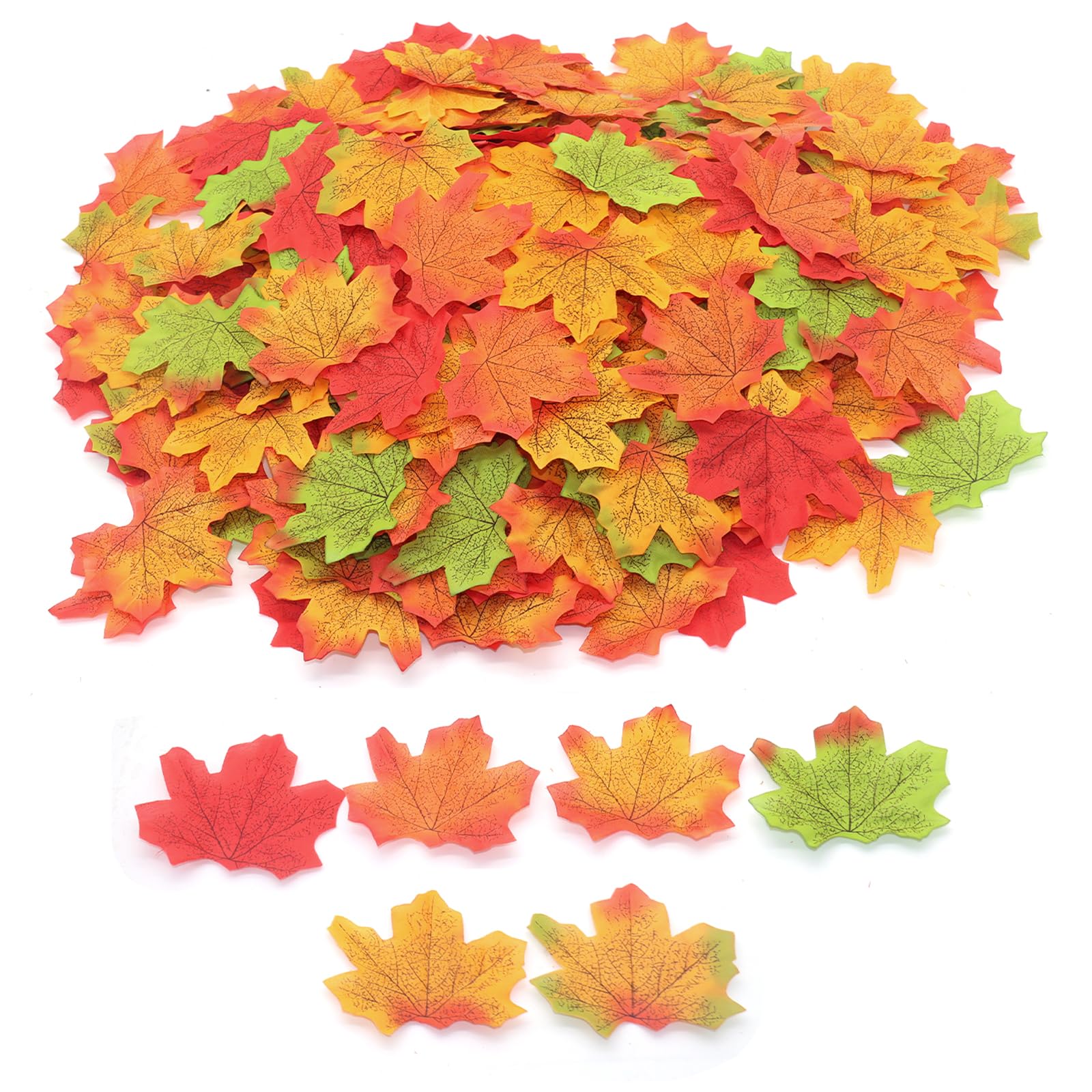 Artificial Autumn Leaves, 300 Pcs Fake Autumn Maple Leaves 6 Colors Faux Fall Maple Leaf for Wedding Decoration Thanksgiving Day