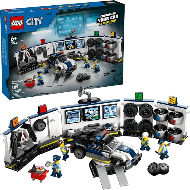 LEGO City Custom Police Car Garage Building Toy for Kids - Modular Construction Set for Pretend Play - Building Blocks W/Police Car Toy for Boys & Girls, Ages 6+ - Gift Idea for Birthdays - 60457