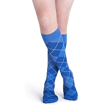 SIGVARIS Mens Style Microfiber Patterns 830 Closed Toe Calf-High Socks 20-30mmHg - Royal Blue Argyle - Medium Long
