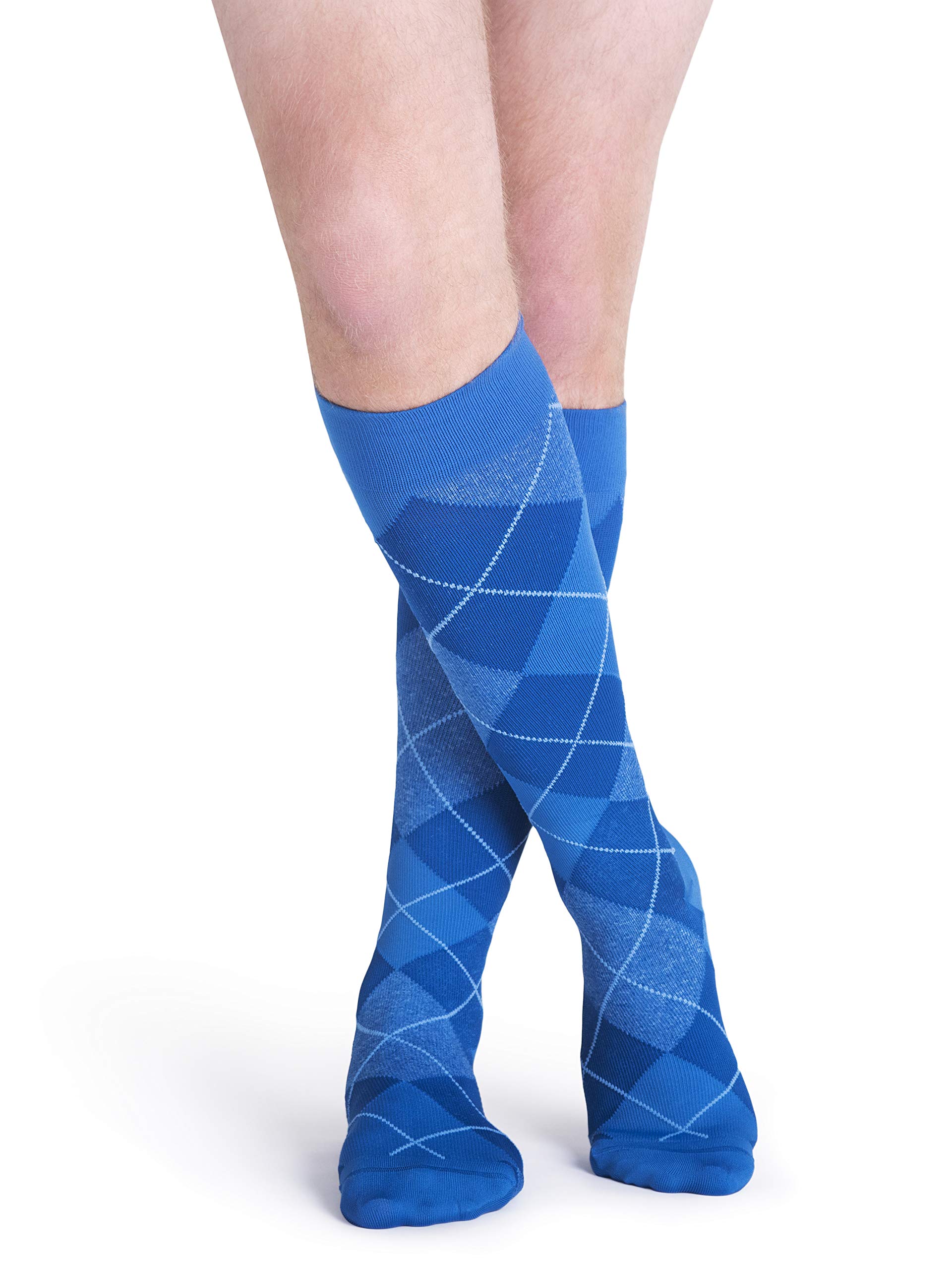 SIGVARIS Men’s Style Microfiber Patterns 830 Closed Toe Calf-High Socks 20-30mmHg - Royal Blue Argyle - Medium Long
