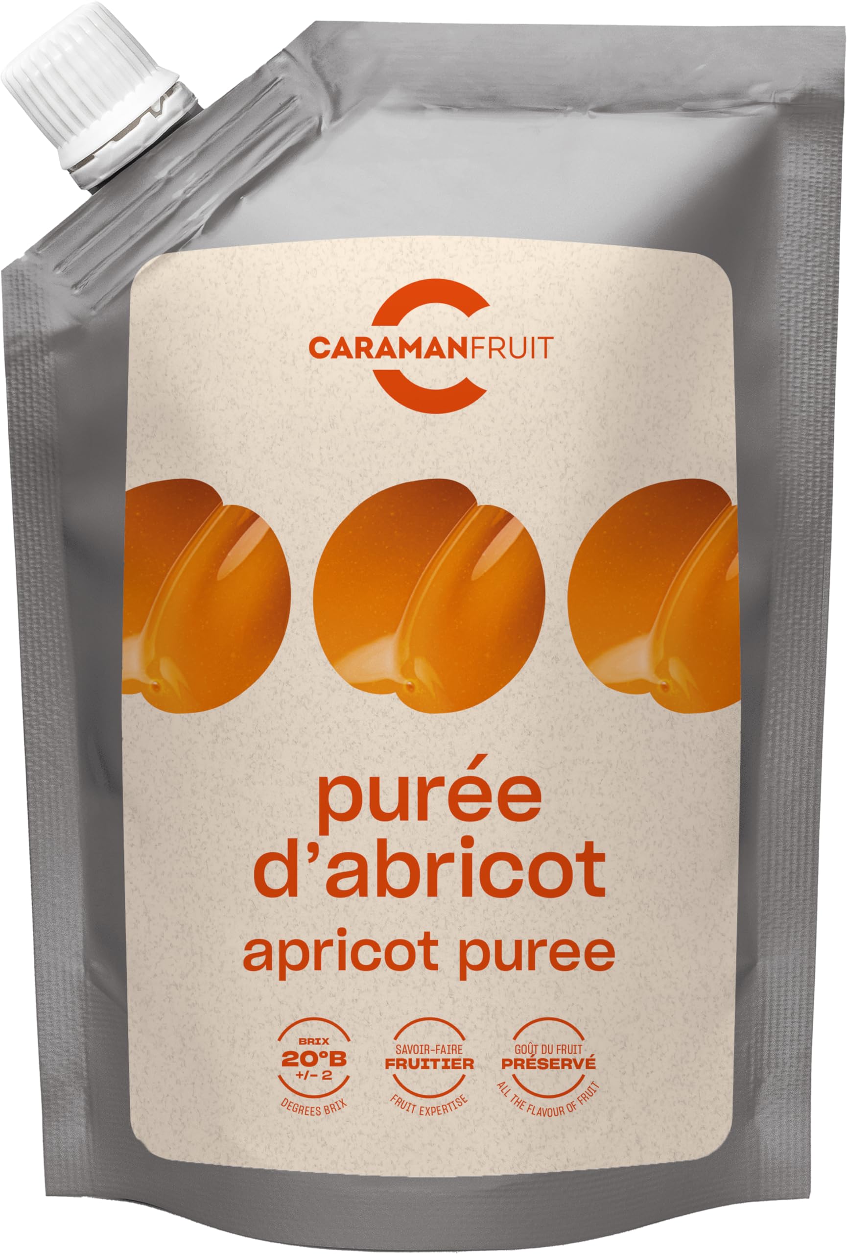 Caramanfruit Aprikosen-Frucht-Püree - 8x 1kg - angenehm süßes französisches Marillen-Püree, frei von Farb- und Konservierungsstoffen, zur Herstellung von Sorbet, Eis, Gelee, Kuchen, als Dessert