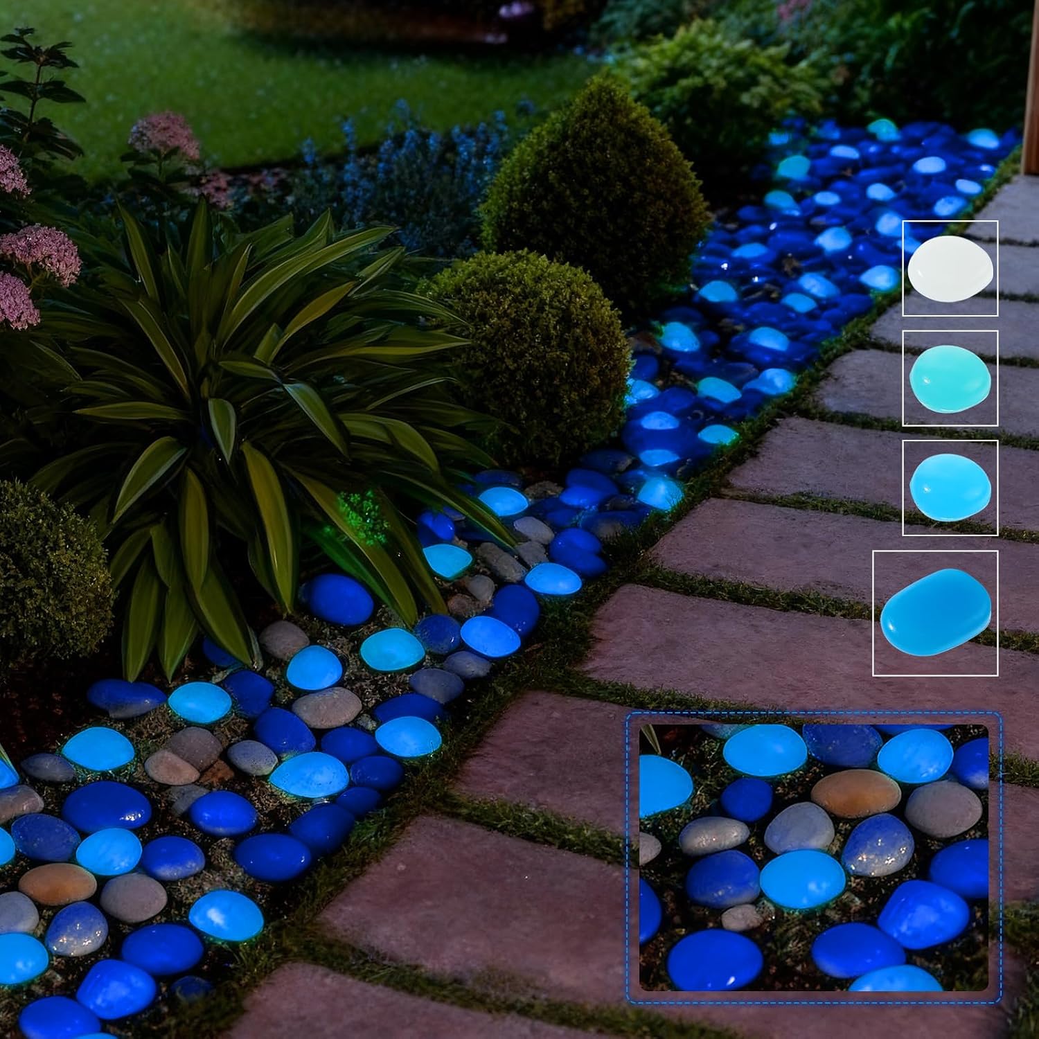 Novabright 300 Pcs Glow in The Dark Pebbles, Glowing Rocks Outdoor Decor Glow in The Dark Pebbles Luminous Stones Landscaping Decor for Garden ，Fish Tank Gravel, Lawn Yard, Walkway, Mixed Size