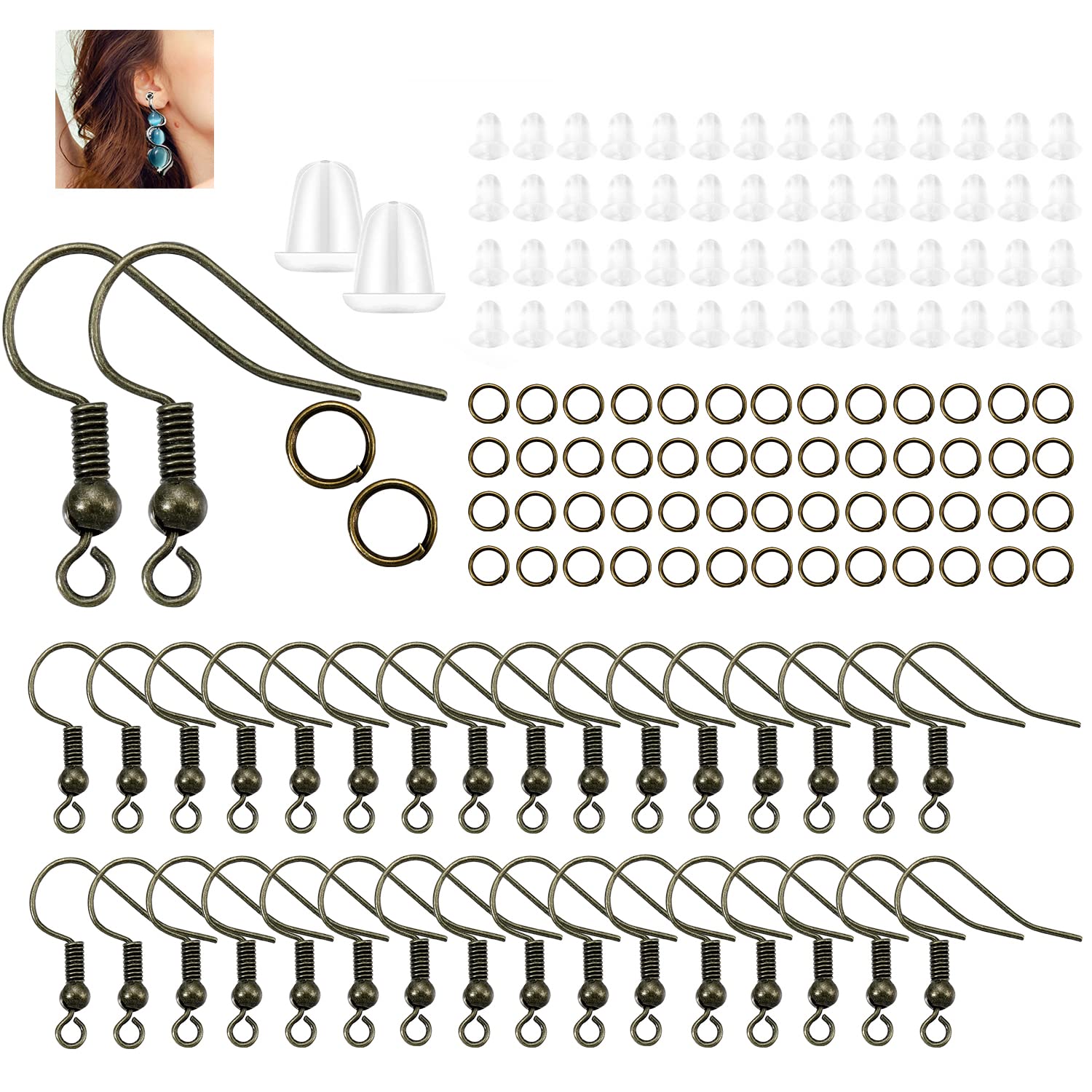 AGCFABS 600Pcs/Pack Hypoallergenic Earring Hooks Kit - Earring Making Supplies Accessories (Bronze)