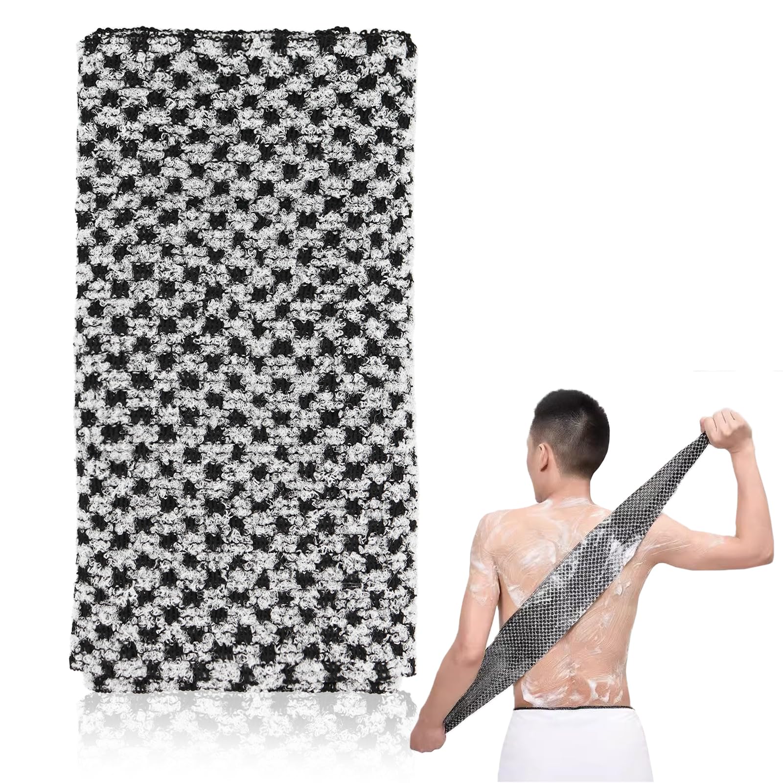Peeling-Duschtuch, Extra Langer Waschlappen, Japanisches Peeling-Handtuch, Exfoliating Waschlappen für Männer und Frauen, Reinigung und Spa, Schwarz