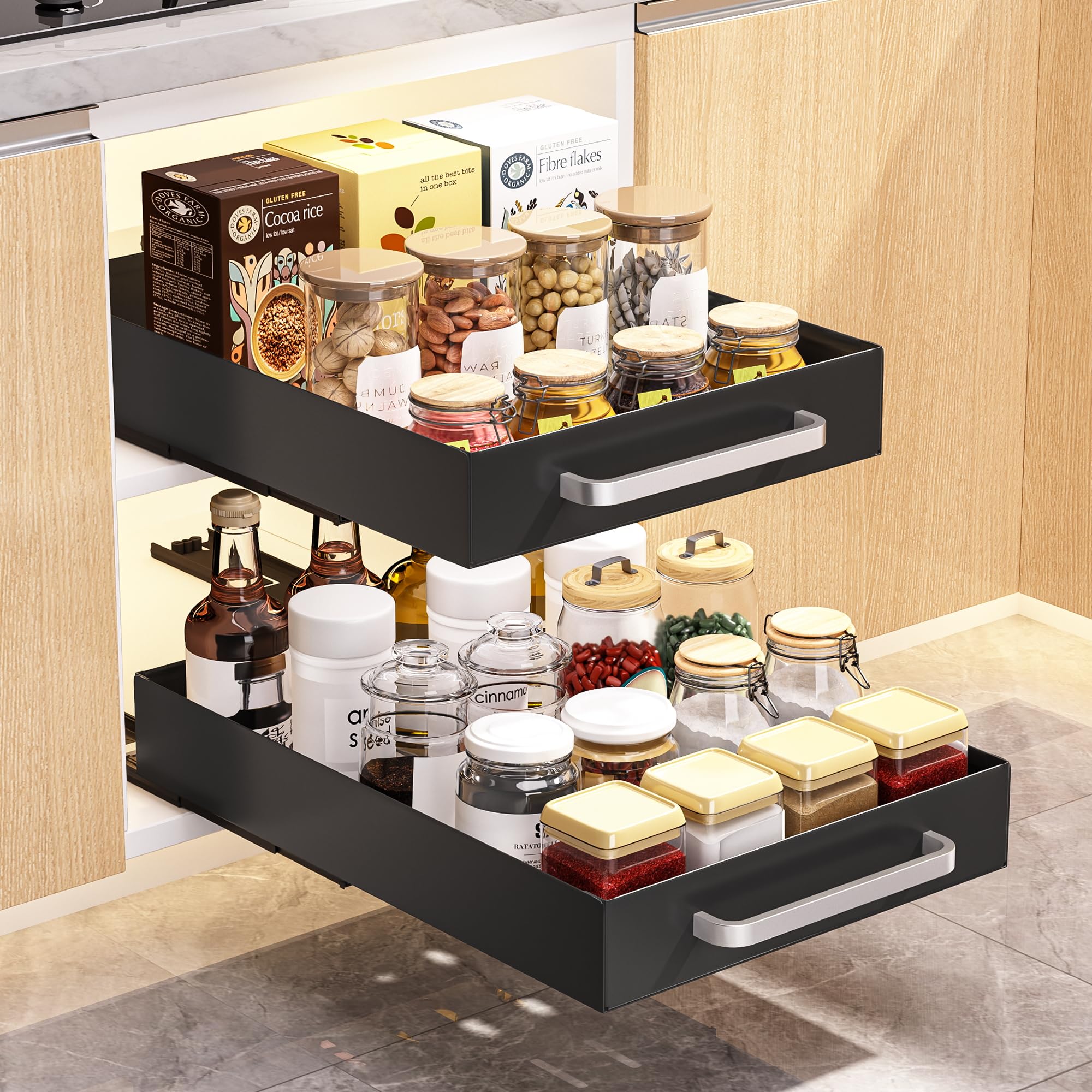 Organisateur Armoire Liuoud Lot De 2 - Coulissant Adhésif - Sans Perçage - Charge 50kg - Noir