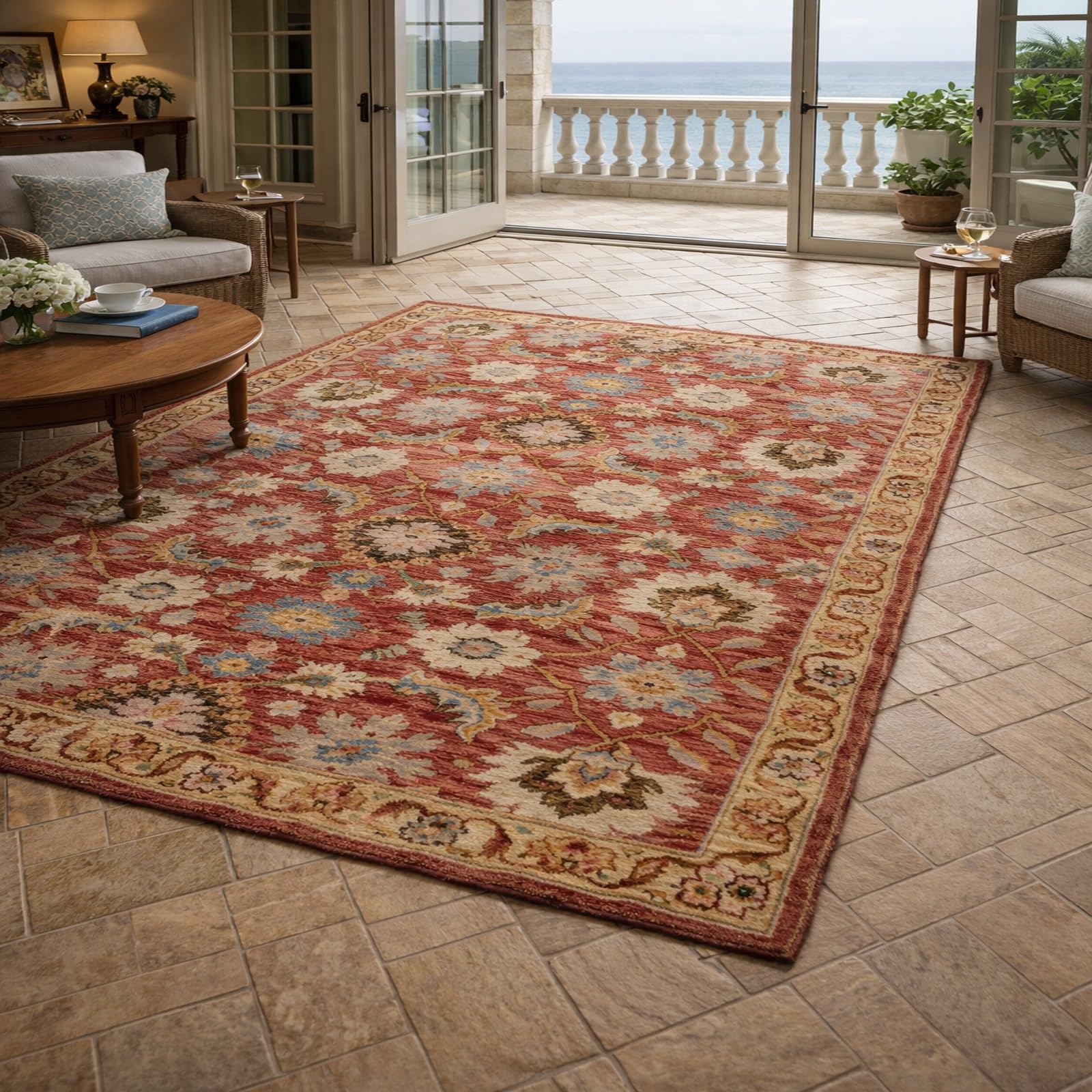 Tapis de cuisine facile à nettoyer floral vintage rouge et marron 60x120