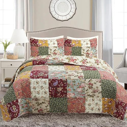 Miniatura 6 de Cozy Line Home Fashions True Patchwork Lodge - Juego de ropa de cama reversible de cabaña rústica, colcha (moho, tamaño Queen, 3 piezas)