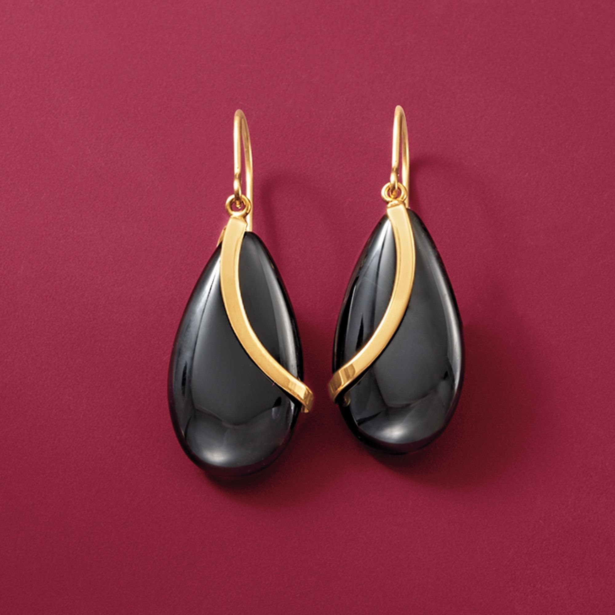 Pear Shaped Black Onyx Drop Earrings In 14kt Yellow Gold Ross