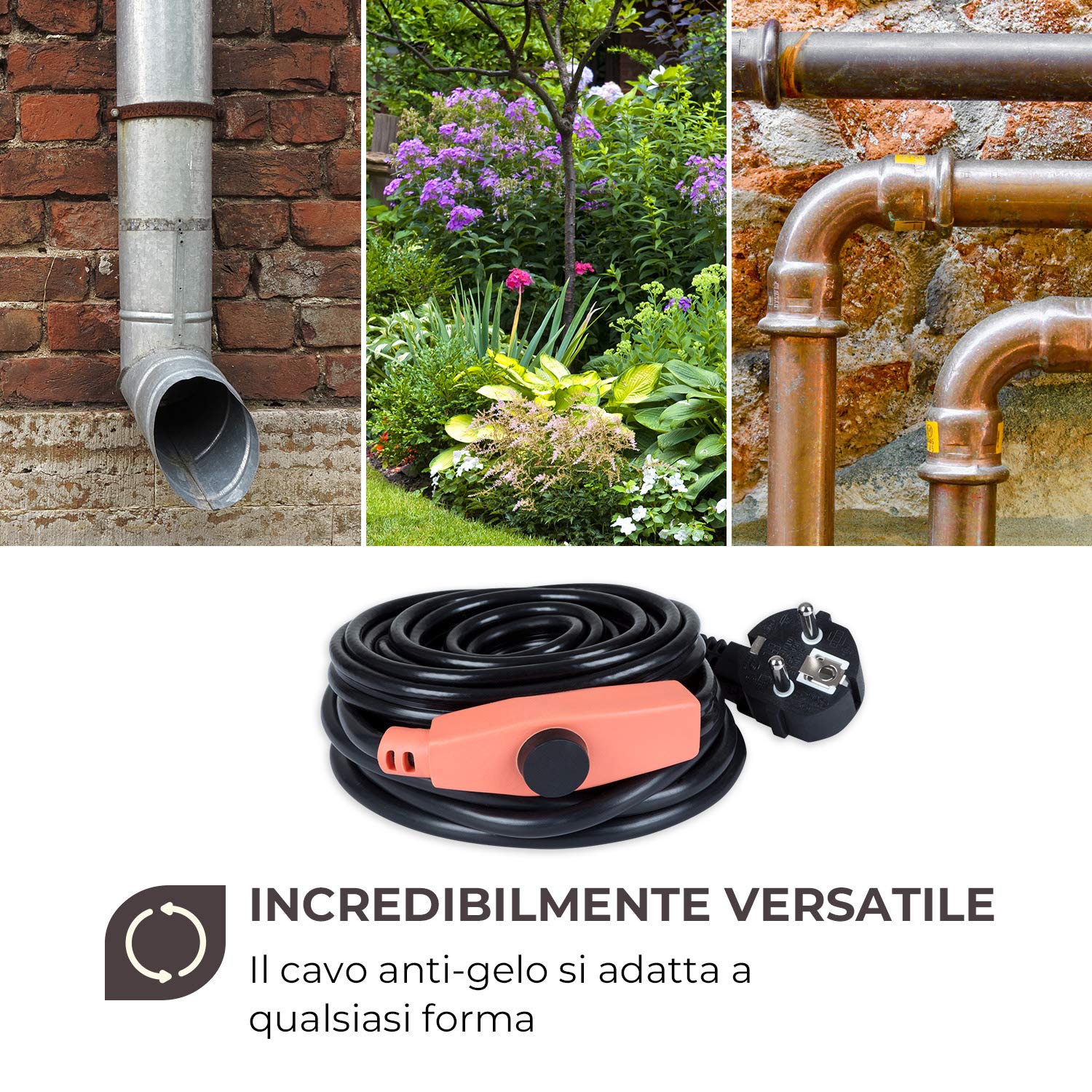 Waldbeck Flow Wire 4 - Cavo Antigelo, Lunghezza: 4 m + 1,8 m Cavo di Alimentazione, Termostato, Accensione con Temperature Inferiori a 6 °C, Potenza Termica: 16 W/m, Classe Protezione: IP69