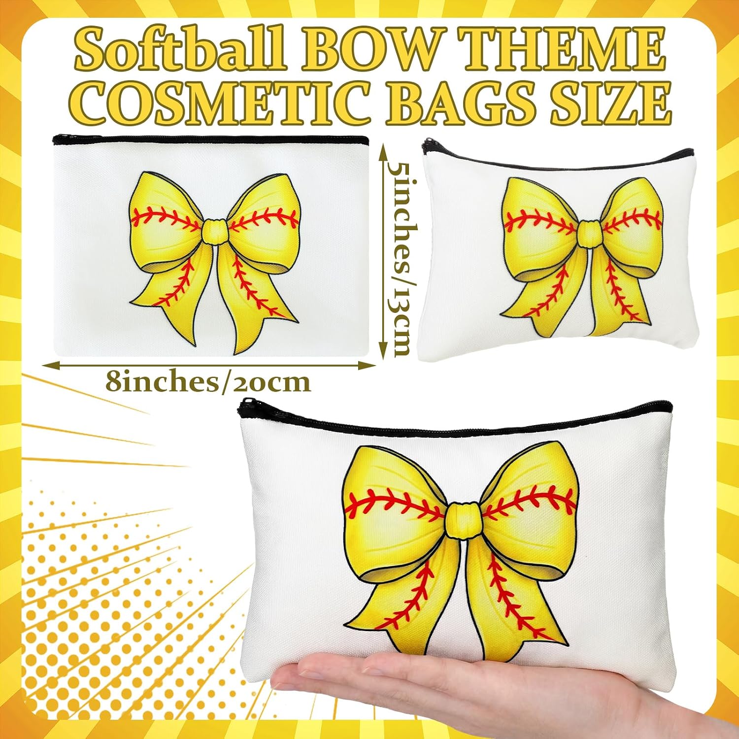 Tallew 20 Pcs Bow Softball Makeup Bags Bulk for Women Senior Night Gifts image 2