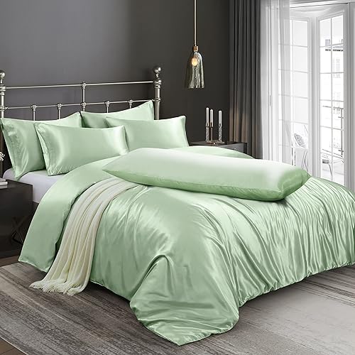 Miniatura 2 de Ersmak Juego de funda de edredón de satén de 6 piezas, tamaño matrimonialqueen, de lujo, con 1 funda de edredón suave, 4 fundas de almohada Queen y