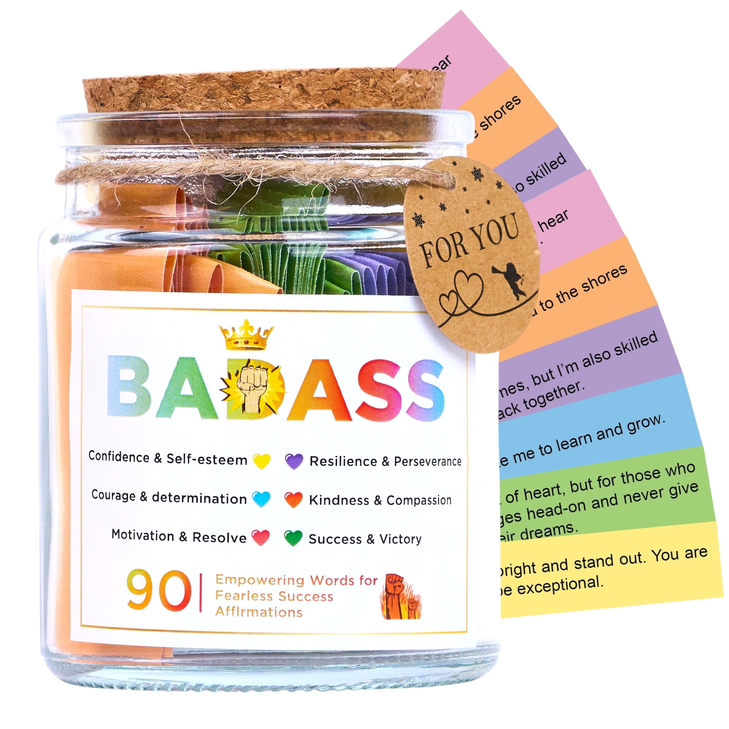 SOLMAYCO Badass Affirmations for Women - 90 Daily Cards for Confidence, Badass Gifts For Women & Positive Affirmations Cards in a Jar