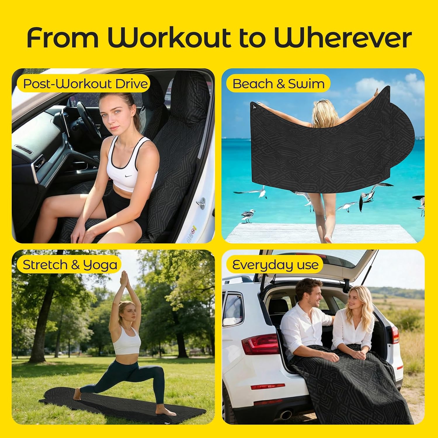 Car Seat Towel Cover - Sweat Absorbing Microfiber Towel for Car Seat After Gym, Workout & Beach - Washable Seat Protector, Universal Fit for Cars, Trucks, SUVs - Geometric