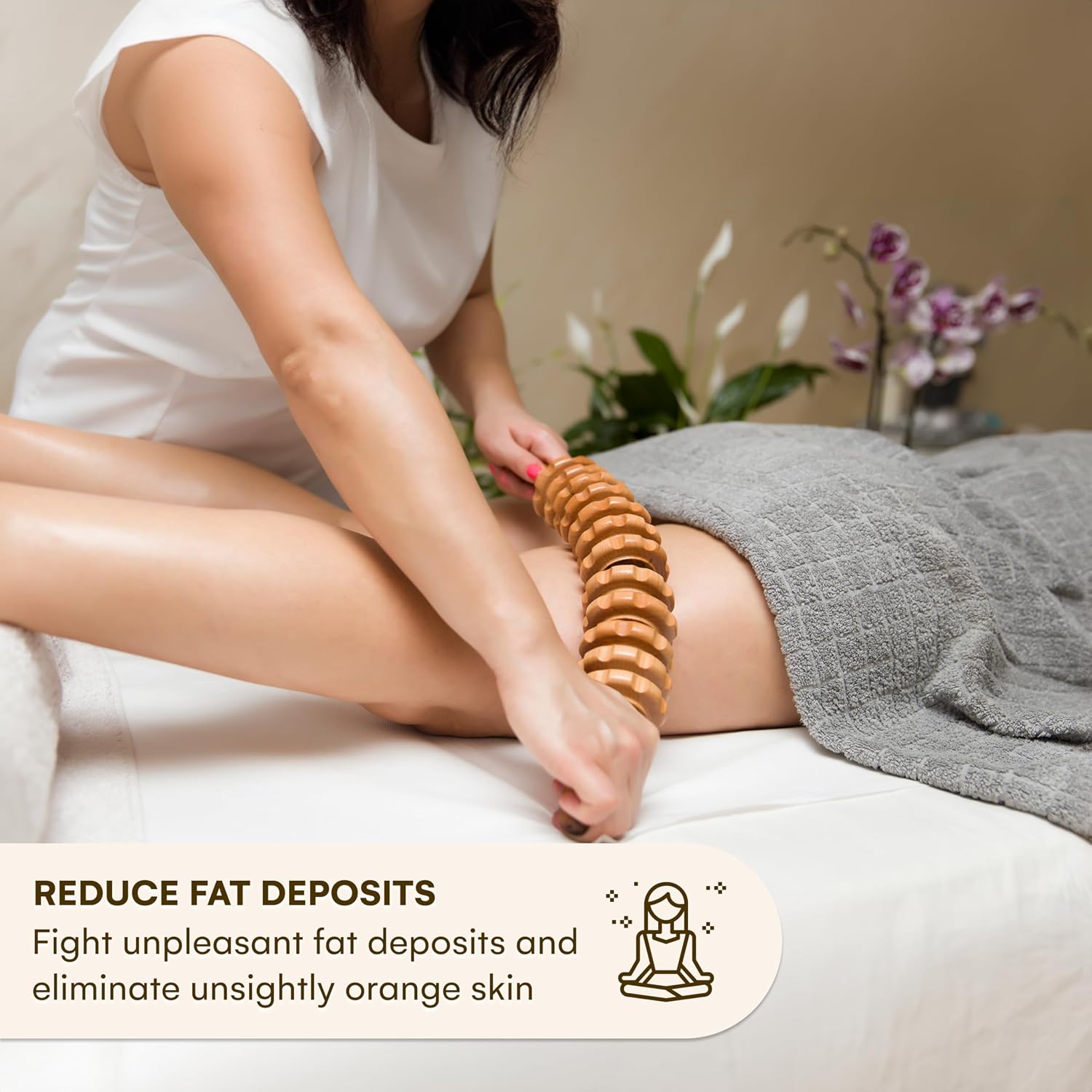 Pino Products Wooden Massage Roller Stick - Dual-Action Body Shaper for Legs, Thighs, Belly, Muscle Relaxation & Cellulite Reduction, Promoting Recovery, Toning, and Skin Tightening Experience
