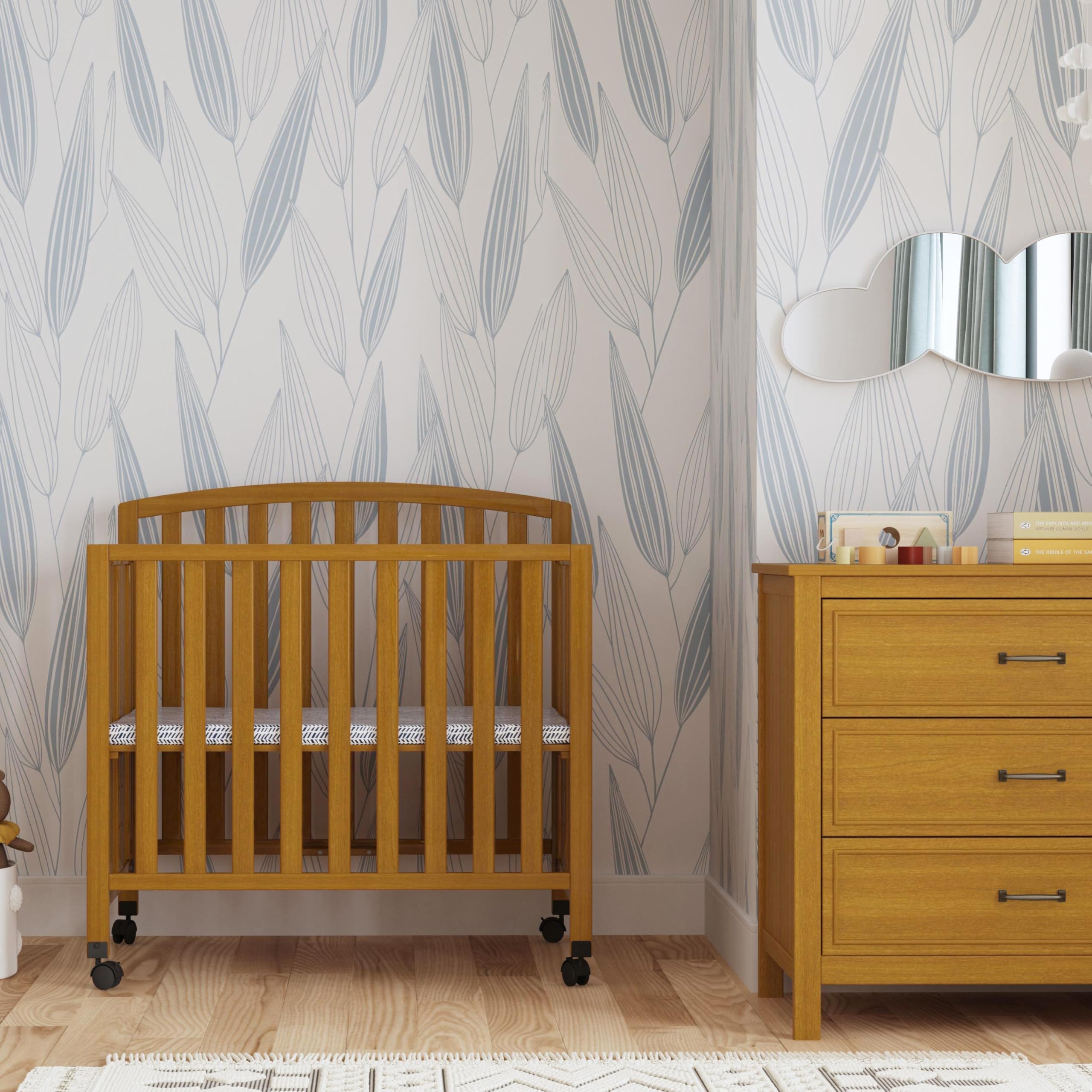 Dylan Folding Portable 3-in-1 Convertible Mini Crib in Chestnut, Greenguard Gold Certified