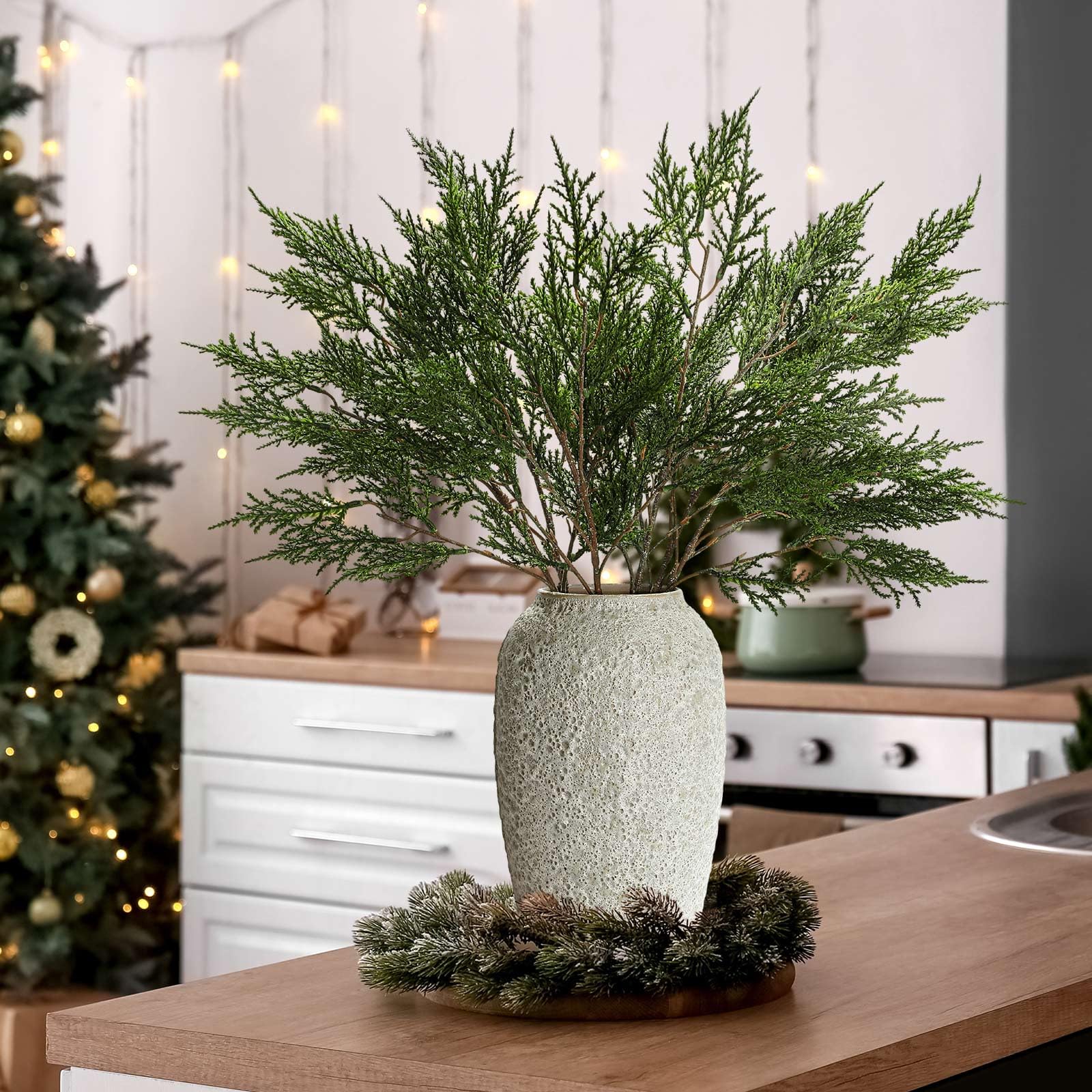 Giegxin Lot de 6 grandes branches de pin artificielles de Noël de 72 cm, tiges de pin artificielles pour sapin de Noël, guirlande, couronne, bricolage intérieur et extérieur