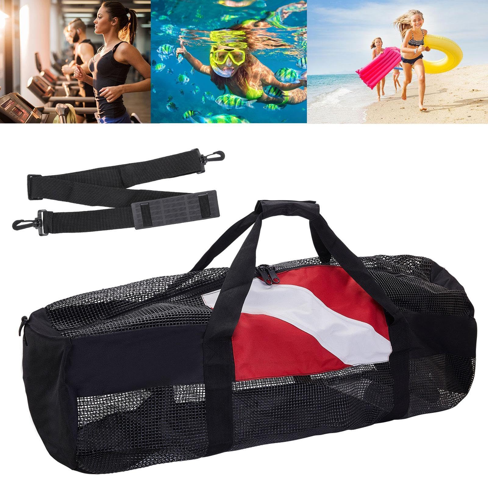 Borsa da immersione in rete, borsone in rete ispessita con tracolla, attrezzatura subacquea con cerniera, borsa da spiaggia pieghevole, ad asciugatura rapida, per immersioni subacquee, sport