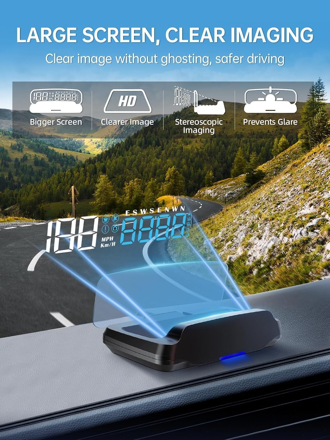 Moman Heads Up Display for Cars, Moman Gauge Car HUD Digital GPS Speedometer r KM/H MPH with Compass, Over Speed Alert & Fatigue Reminder, HGPS