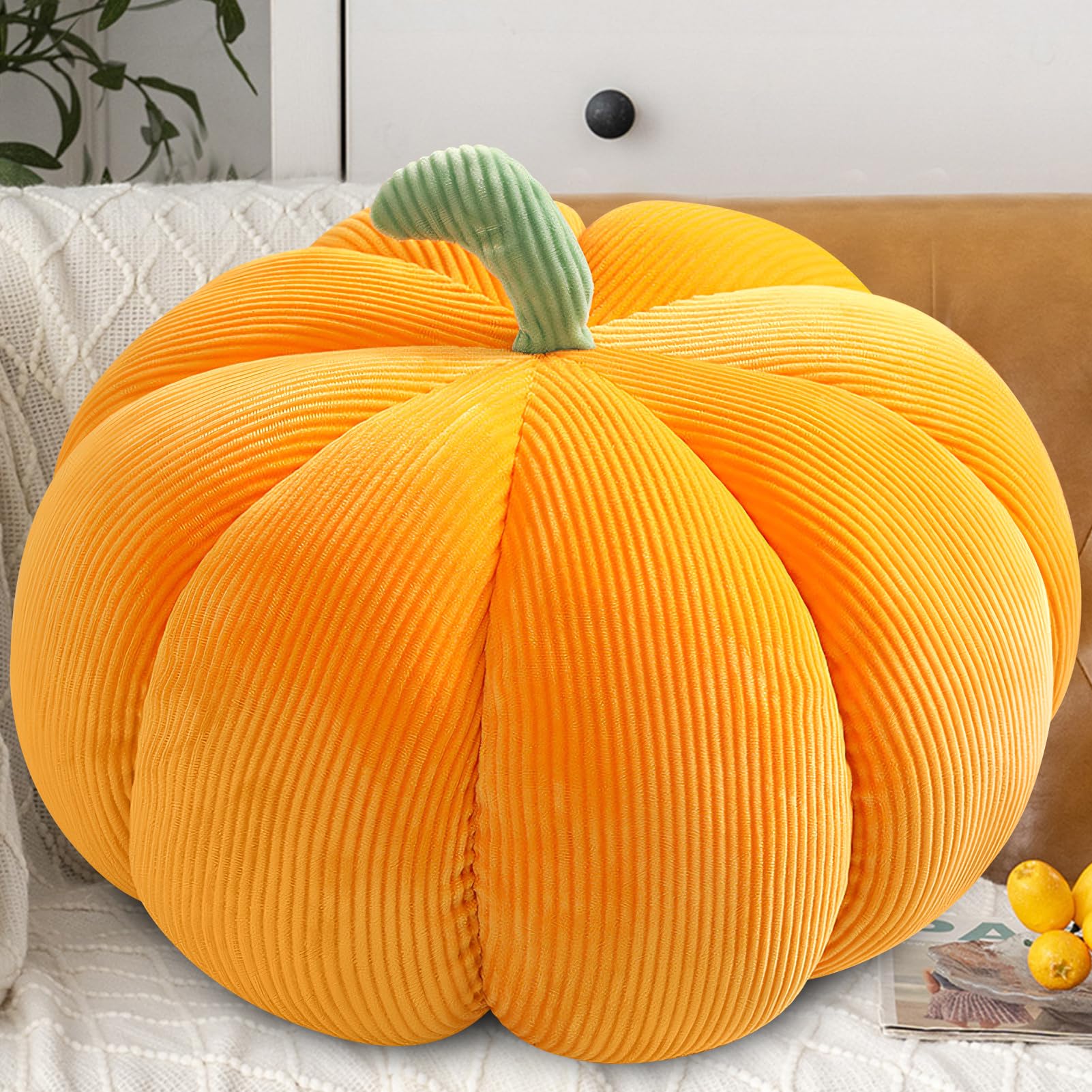 Coussin de citrouille 3D - Décoration d'automne en forme de citrouille - Décoration d'Halloween - Coussin de siège en peluche, citrouille - Pour chambre à coucher, chambre d'enfant, canapé, (jaune, 55