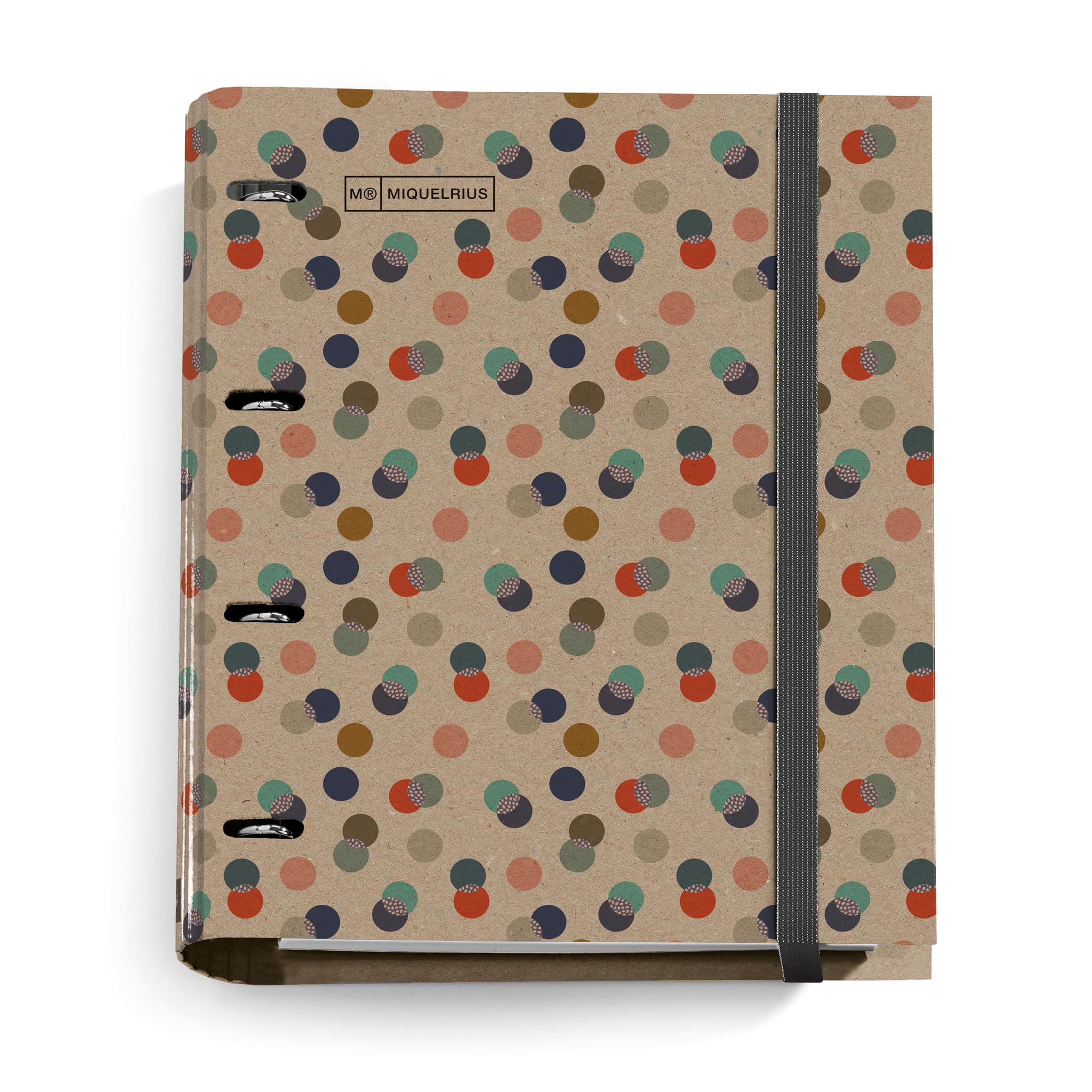 Miquelrius - Carpebloc Recycled A4, Binder with 4 Rings + Refill 100 Sheets of 80 g/m² with 5 mm Grid, Elastic Closure, Eco Confetti