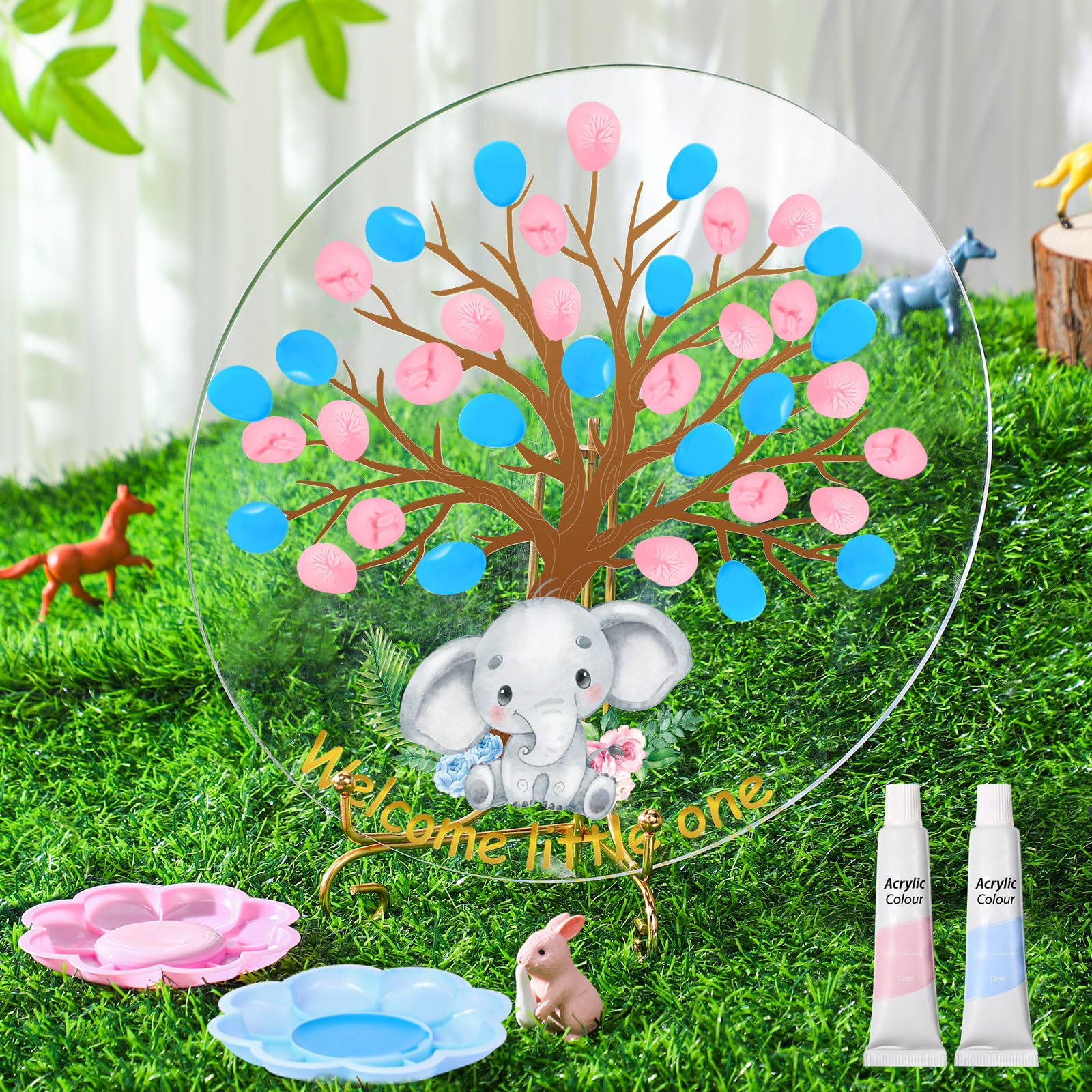 Pasimy Gender Reveal Fingerprint Tree Boy or Girl Party Ideas Baby Shower Guest Book Party Game Gender Reveal Party Supplies for Baby Shower He or She Party Keepsake(Elephant)