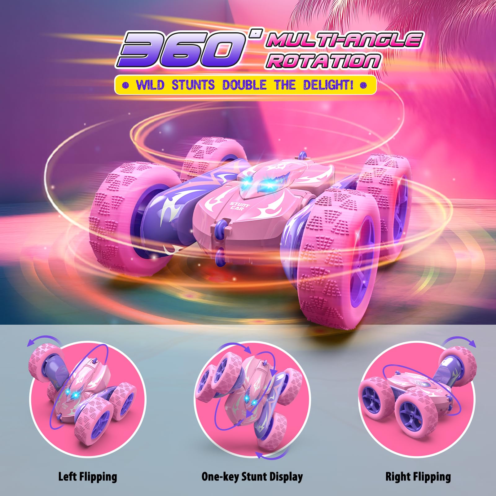 Dreamlandia Pink Remote Control Cars, 360 Flips RC Car Girl Toys for 3-9 Year Old Girls Gifts - Image 2