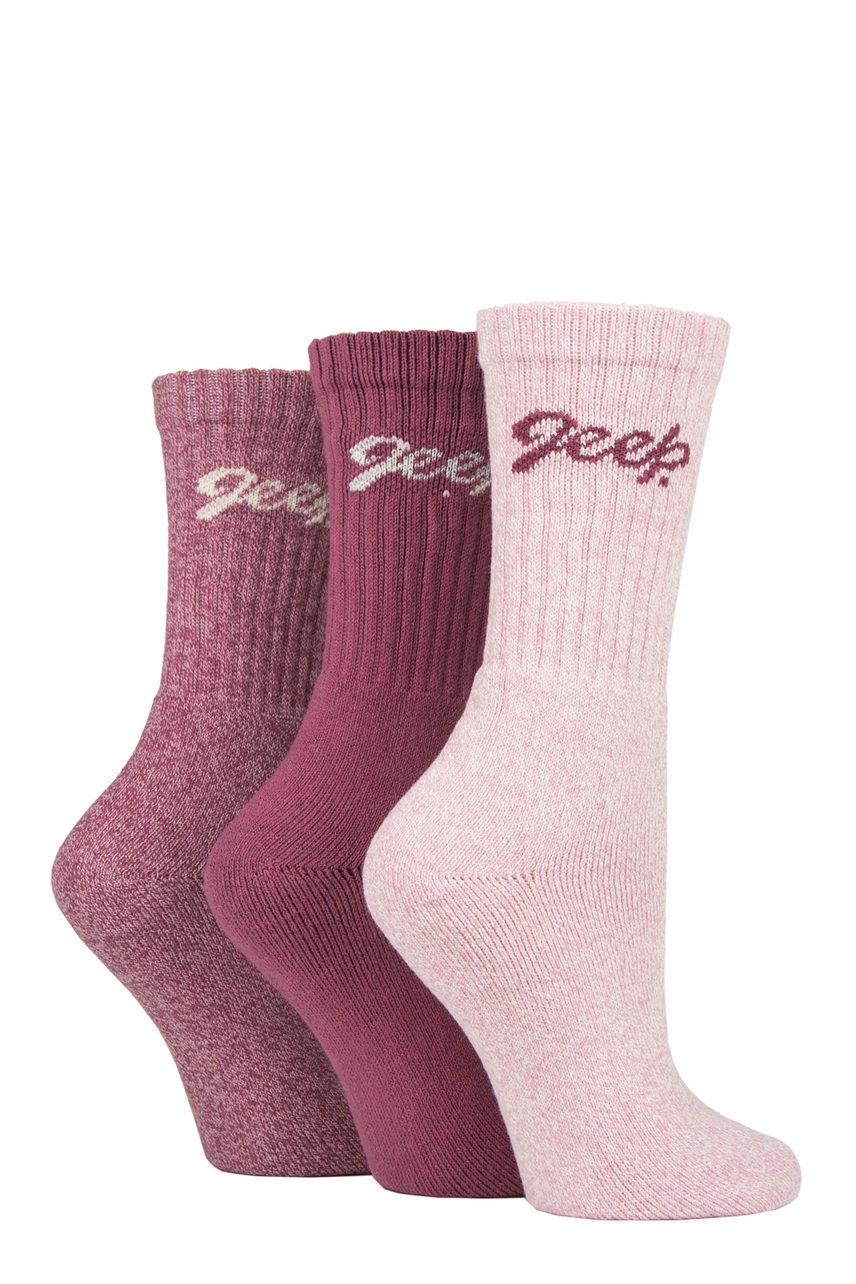 Jeep Ladies Cushioned Foot Cotton Boot Socks Pack of 3 Rose/Cream 4-8