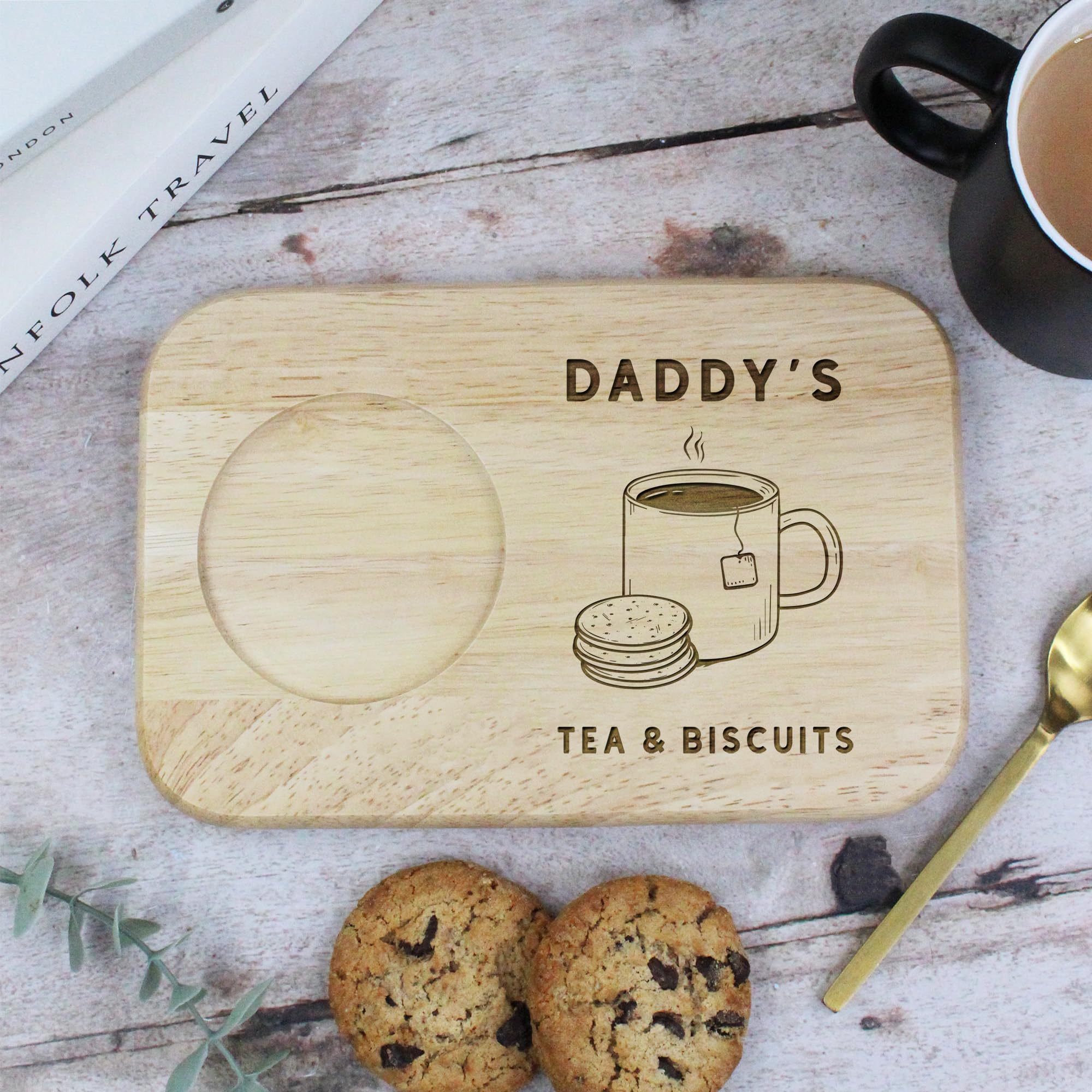 eBuyGBEngraved Daddy's Serving Board for Tea & Biscuits - Wood Treat Board, Gifts for Dad, Daddy, Dada - Birthday Gifts for Dad