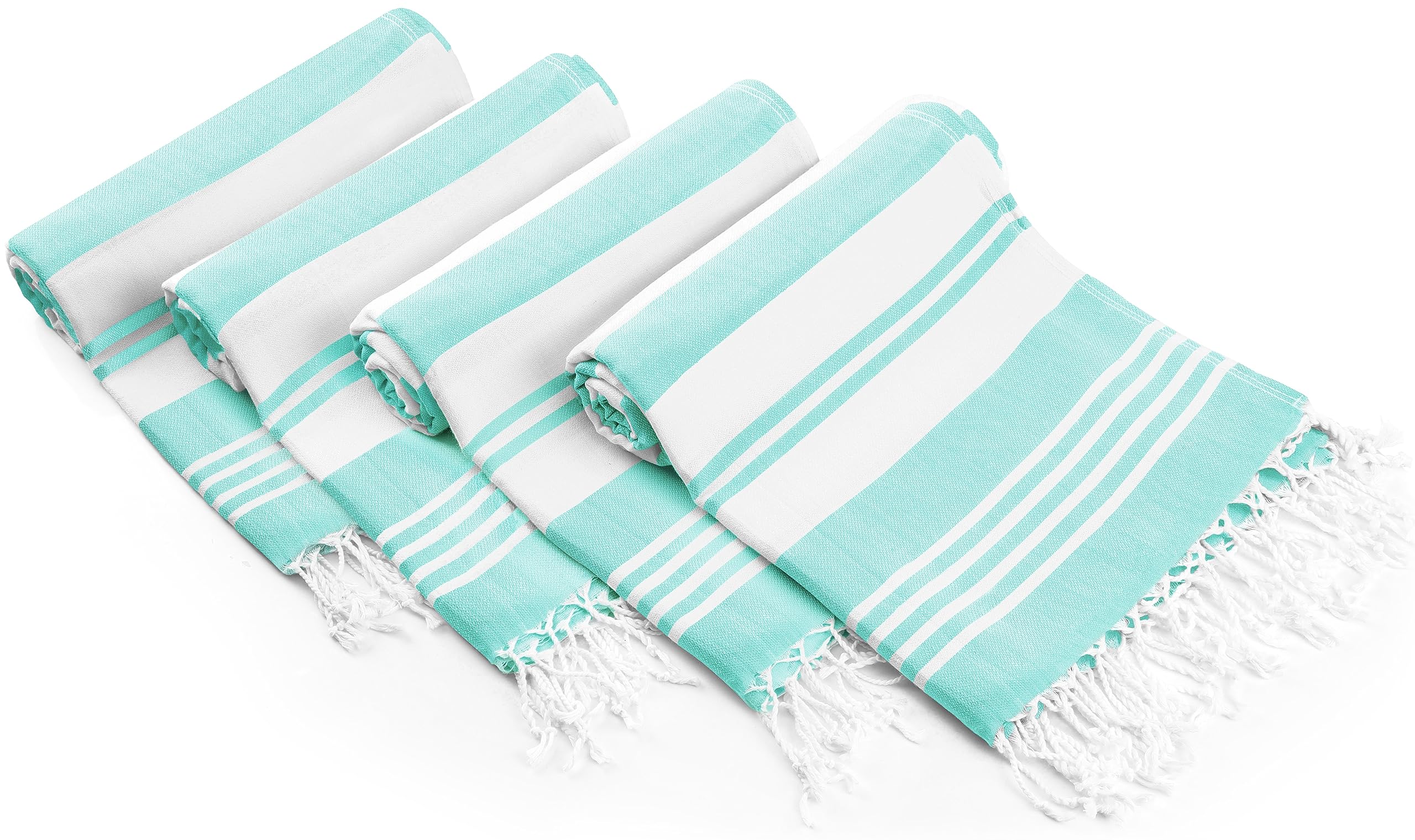 Utopia Towels [4 Pack Turkish Beach Towel (40 x 72 Inches) - 100% Cotton Oversized Sand Free Lightweight Quick-Dry Turkish Towel, Prewashed for Soft Feel, Large Peshtemal Towel for Travel (Aqua)