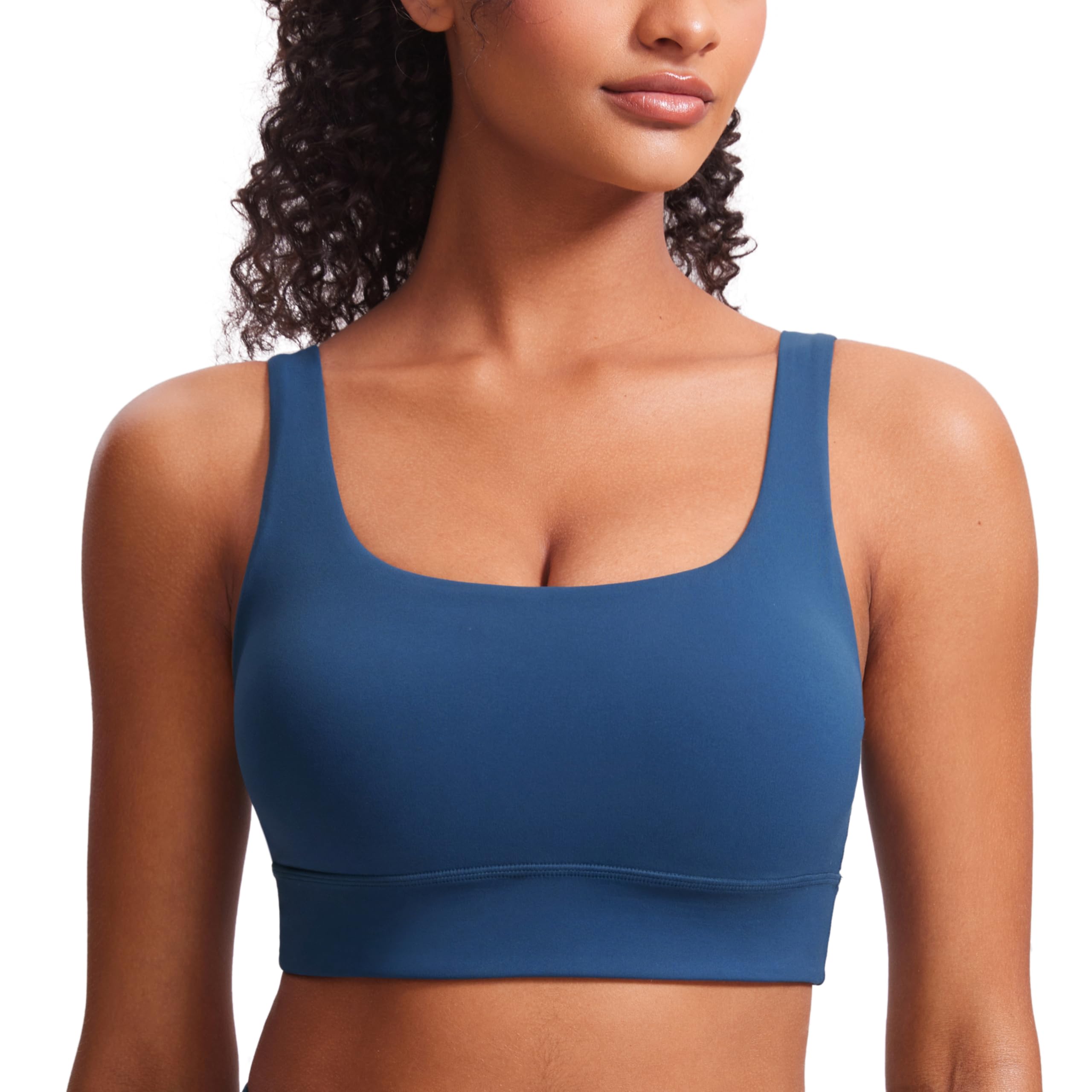 CRZ YOGA Butterluxe U Back Longline Sports Bras for Women - Scoop Neck Padded Yoga Workout Crop Top with Built in Pads