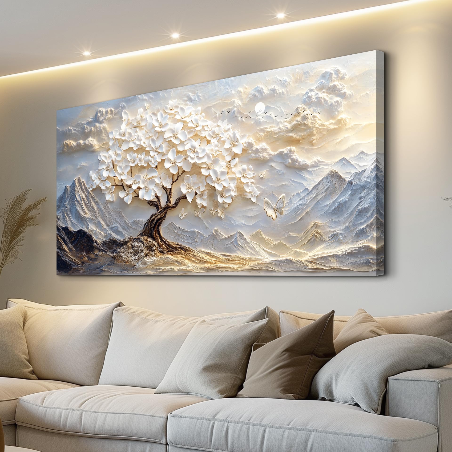 JUDASJART Canvas Wall Art For Living Room Wall Decor For Bedroom Office Wall Decoration White Blossom Tree Landscape Painting Abstract Pictures