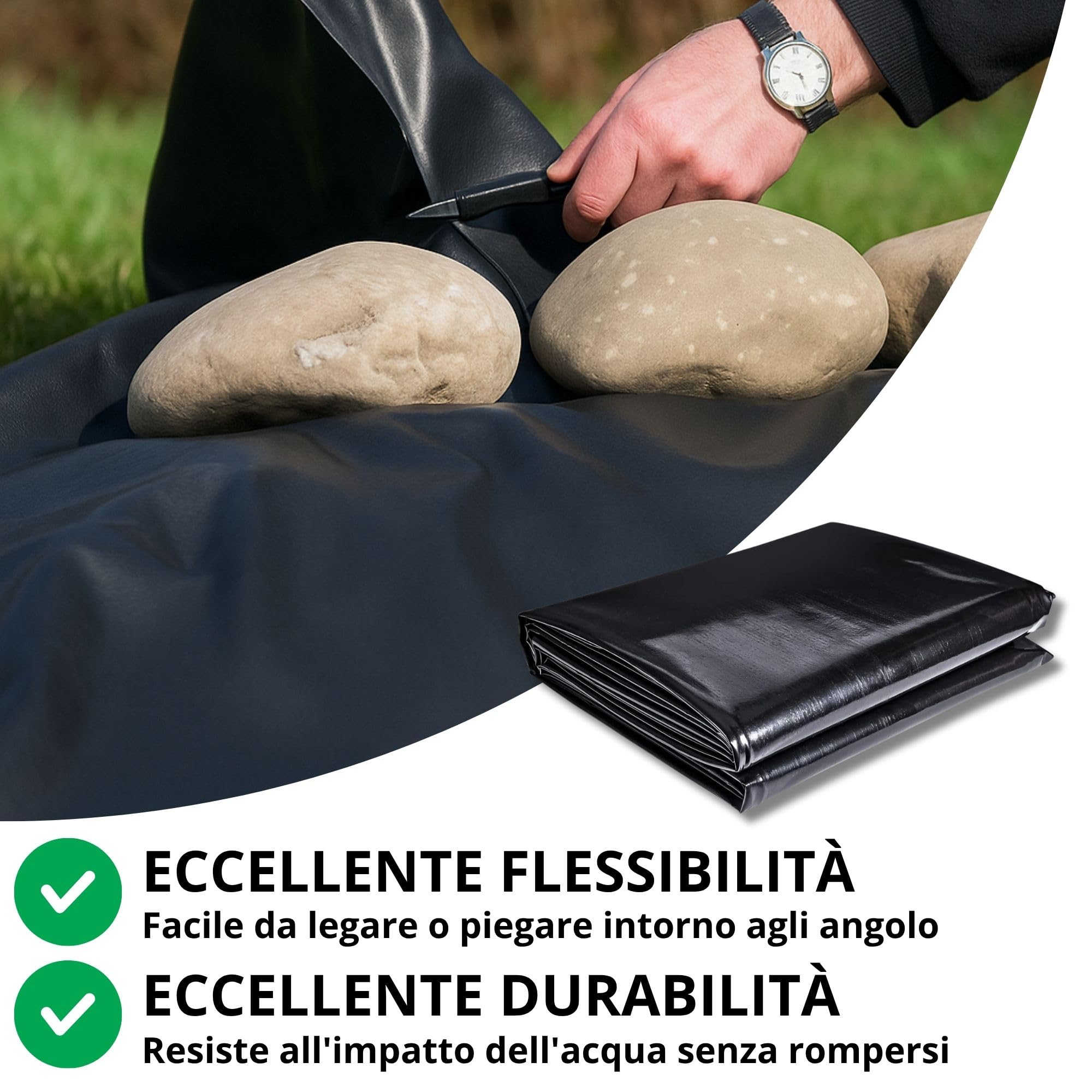 Telo per Laghetto da Giardino in PVC Flessibile Resistente agli Strappi per Piscine Fontane Cascate Telone Impermeabile per Esterno Dimensione Telo PVC 3 x 4 Spessore 5 mm Nero Heissner