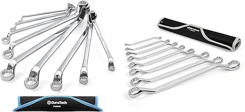 DURATECH Juego de llaves de caja de desplazamiento de 9 piezas y 8 piezas de llaves de desplazamiento de 50 grados, métricas y SAE, acero CR-V, con