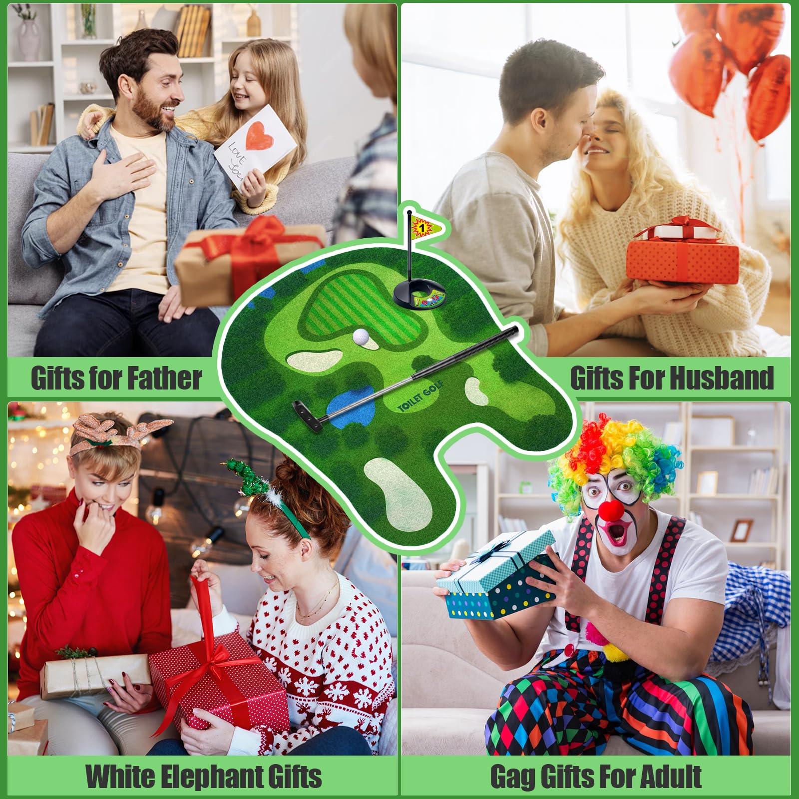 Toilet Golf Game, Mini Golf That Can Be Played in The Bathroom - Wonderful Toilet Time, Gag Gifts,Funny White Elephant Gift, Prank Gift for Dad Husband, Boyfriend, Men