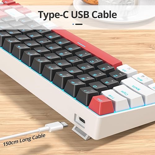 Miniatura 4 de surmen Teclado mecánico 65% para juegos con interruptor lineal rojo, mini teclado compacto con cable retroiluminado 60% para computadoras portátiles