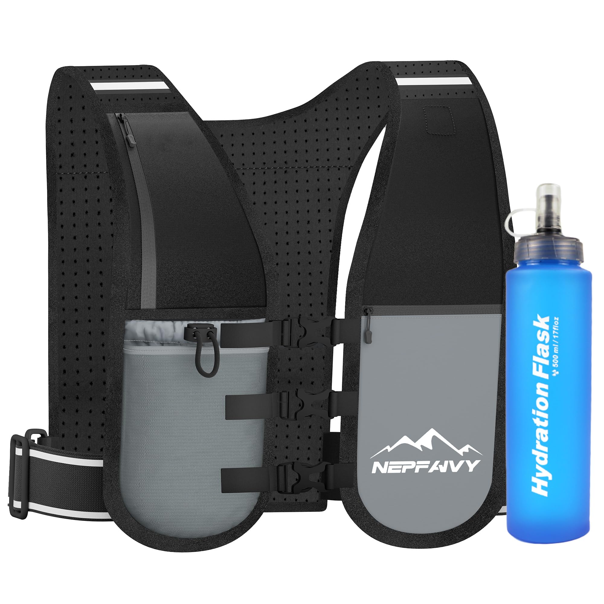 Nepfaivy Laufweste für Damen und Herren, Leichte & Atmungsaktive Trinkweste | mit Wasserdichtem Handyhalter, Reflektierender & Verstellbarer Trinkrucksack für Laufen, Radfahren und Marathon