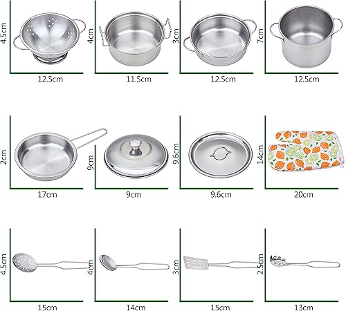 Miniatura 3 de Juego de ollas y sartenes, utensilios de cocina, de cocina de acero inoxidable, juguetes de simulación para desarrollo para niño de 3 años y mayor