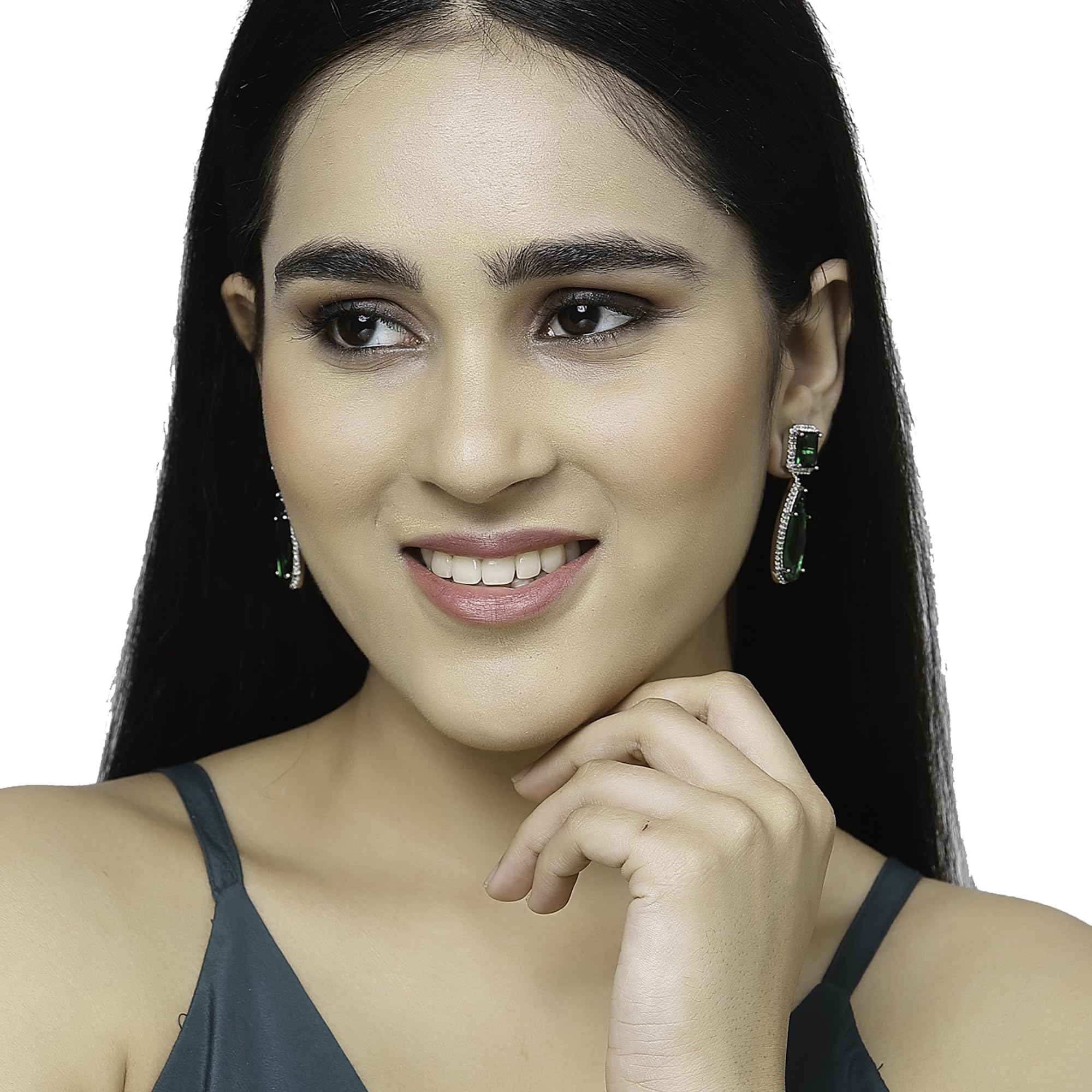 Teardrop Shaped Drop Earrings with American Diamond Studding