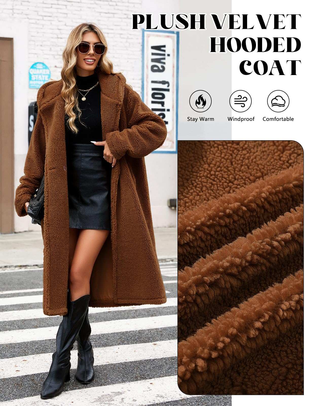 heekpek Manteau Femme Hiver Long Teddy Manteaux en Peluche avec Boutonnage