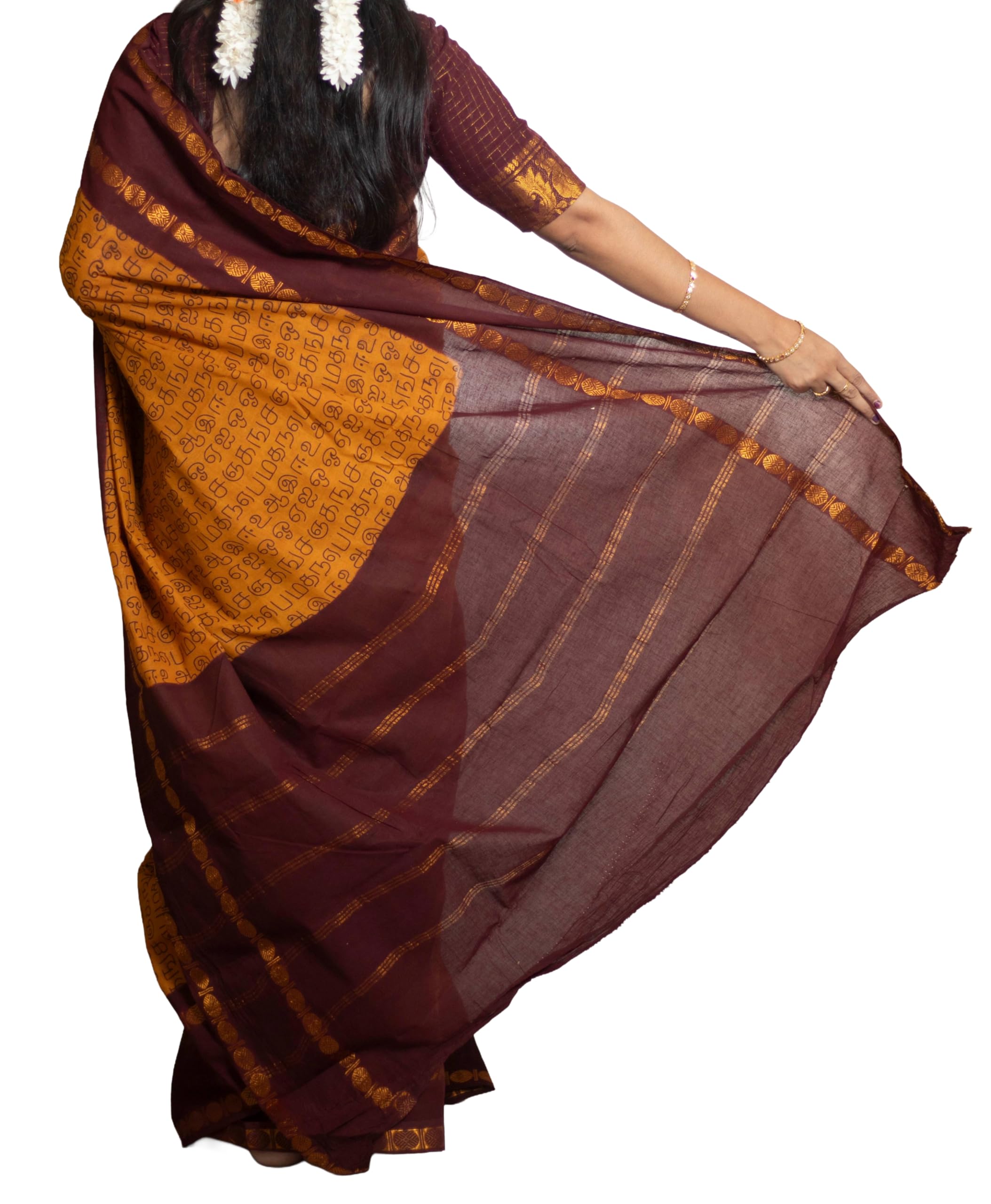 Madurai Sungudi Cotton Tamil Font Design Saree for Women | Adyar Plain Body | Rudraksham/Peacock Zari Border | Soft Traditional Saree without Blouse-image-15