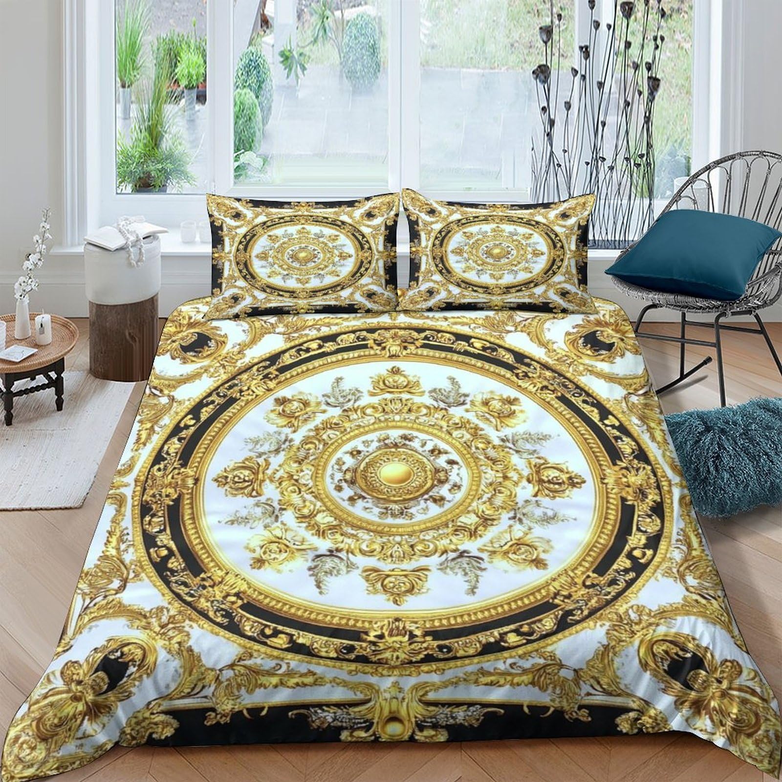 Ctjqhvkz Style-3 3D Printed Baroque Gold Pattern Fitted Sheet Microfiber Soft Bedroom Bed Cover For Mattress Protection Decor Single（135X200cm）