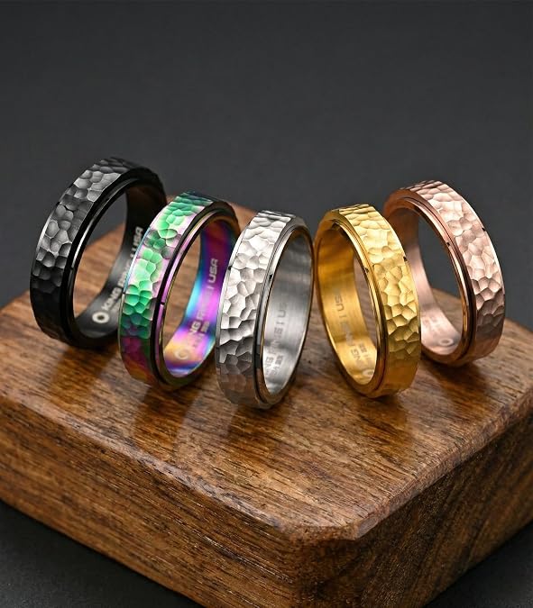 King Ring 6mm Hammered Spinner Ring Fidget Ring for Men & Women Designed in USA