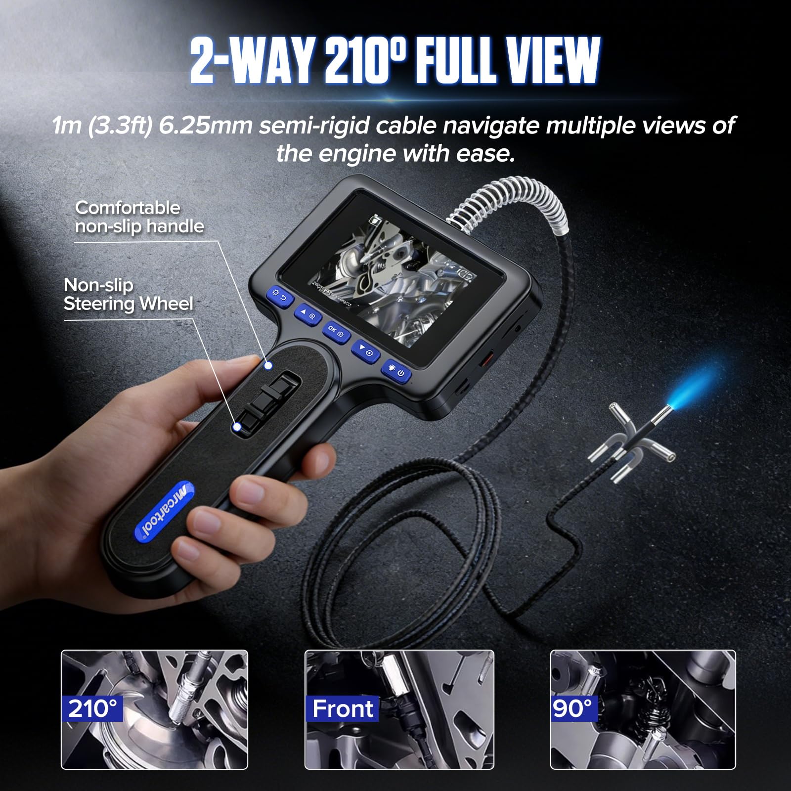 Caméra endoscopique IP67 0,24 pouce 6,25 mm sonde articulée double face borescope orientable flexible inspection mécanique avion moteur voiture N100